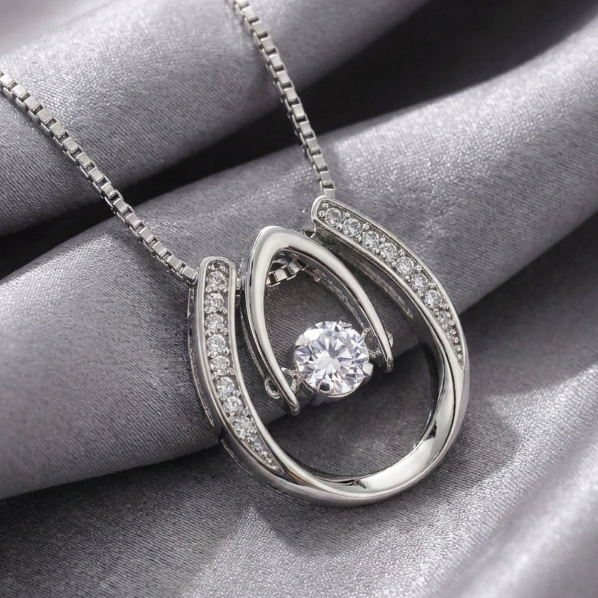 Collana con pendente a goccia da donna, in argento 925, con zircone scintillante