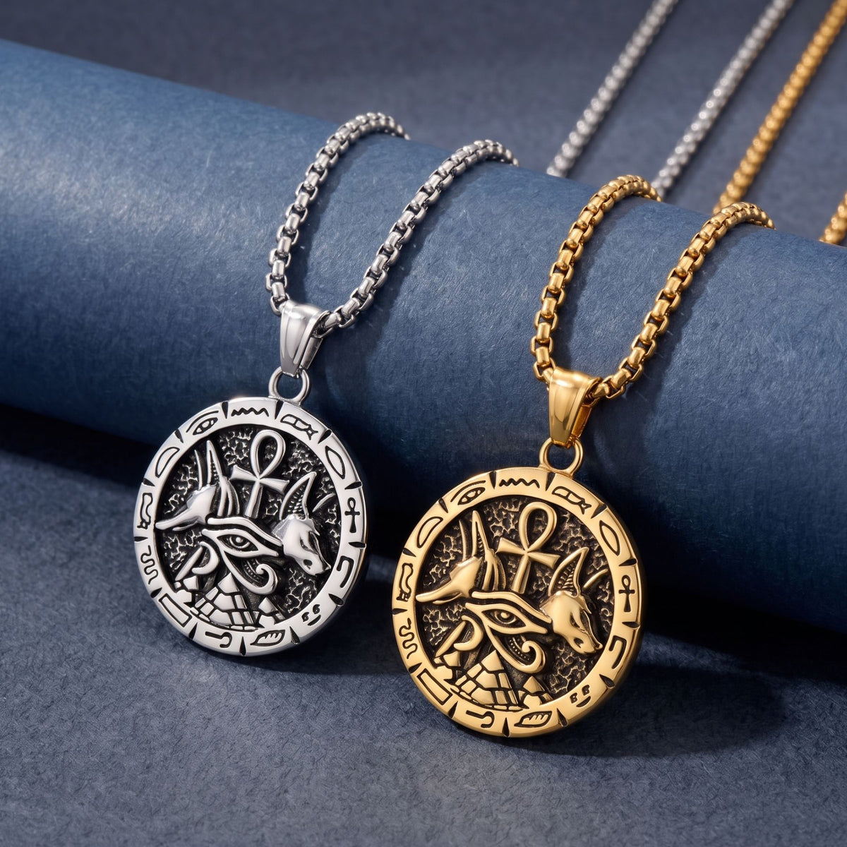 Collar Anubis con cruz Ankh para hombre, de acero inoxidable, inspirado en el antiguo Egipto
