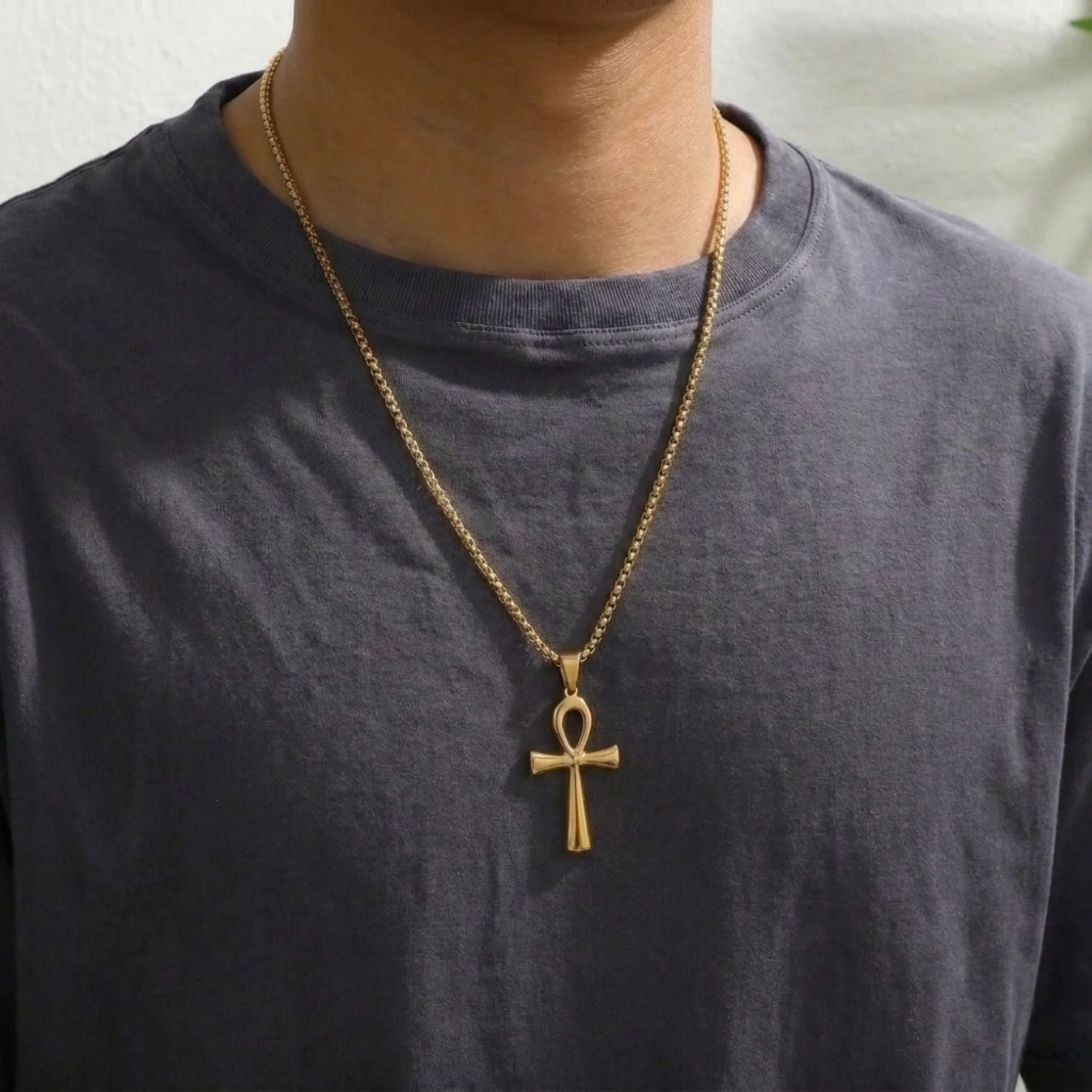 Collier ankh unisexe, en acier inoxydable, avec pendentif croix égyptienne