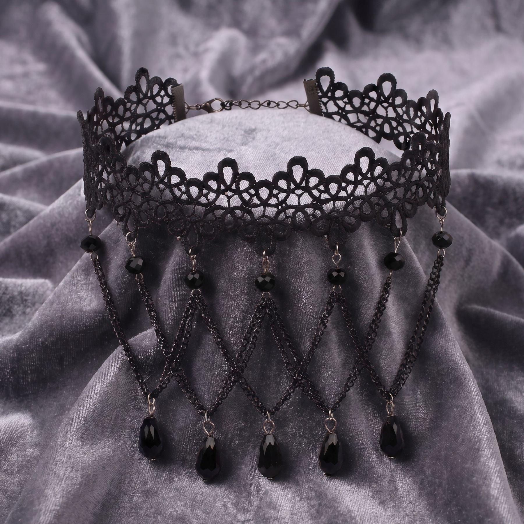 Collier ras de cou gothique victorien pour femme, en dentelle noire