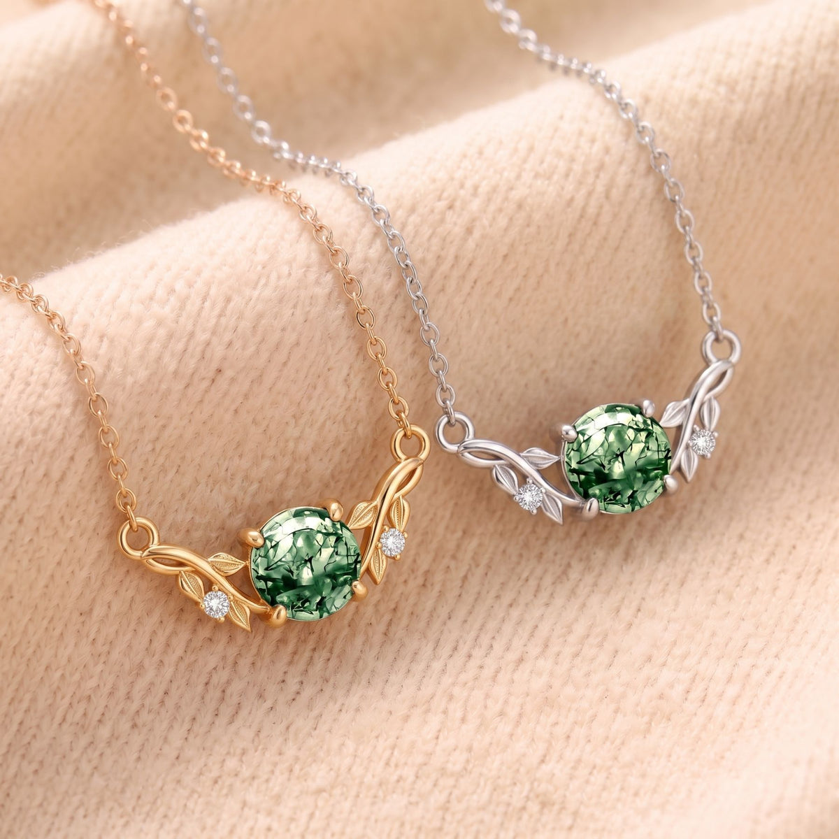 Collar de ágata verde para mujer, en plata 925, motivo floral