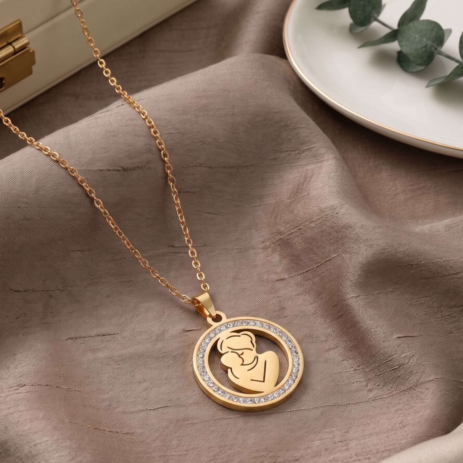 Collier maman pour femme, en acier inoxydable, pendentif serti de zircon