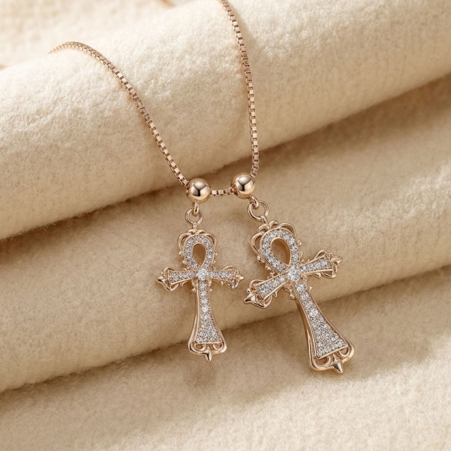Collier double croix ankh égyptien pour femme, en alliage métallique