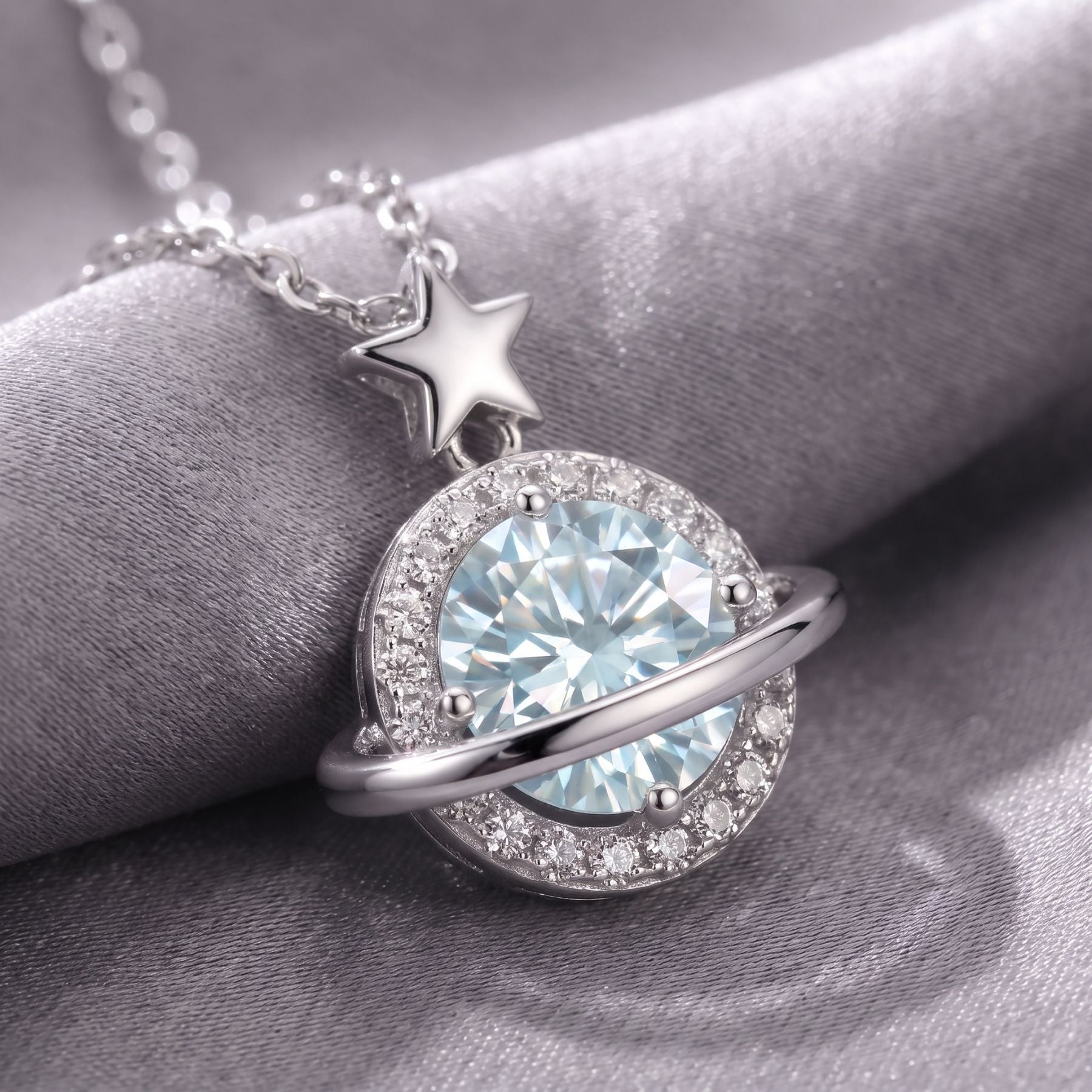 Collier planète pour femme, en argent 925, avec étoile et zircon