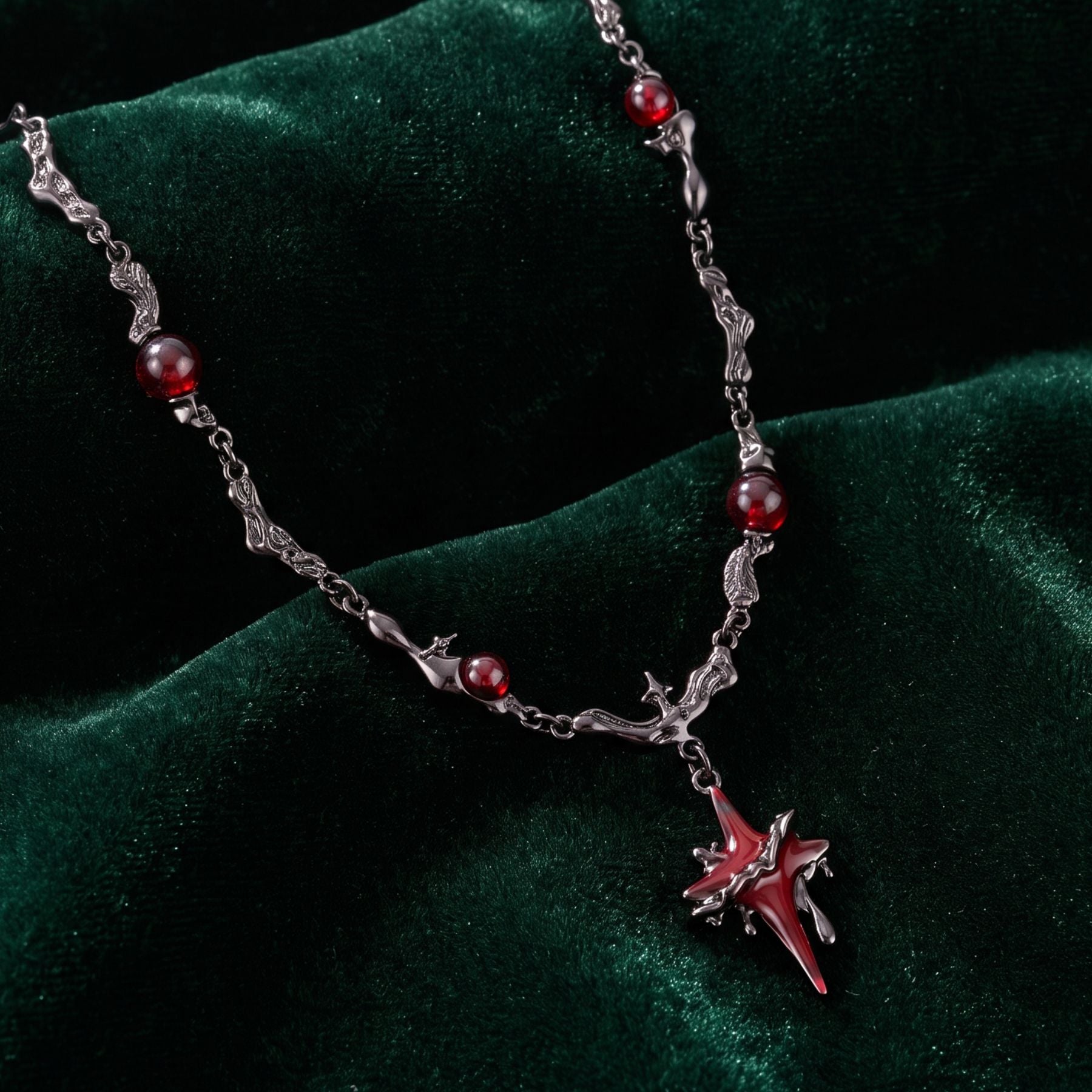 Emo-Halsband für Damen, aus Kupfer, mit rotem Sternanhänger