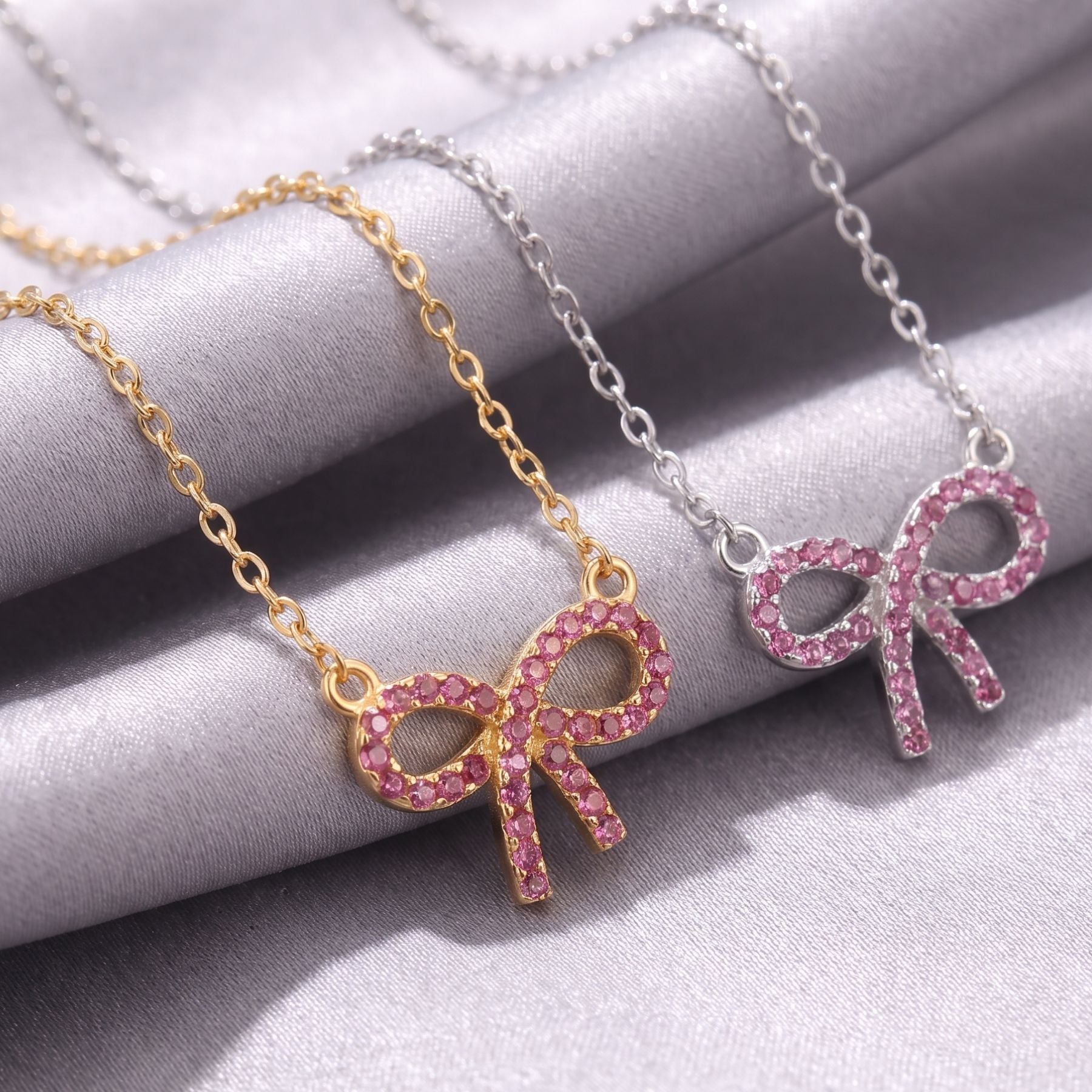 Collier noeud infini pour femme, en argent 925, avec zircons roses