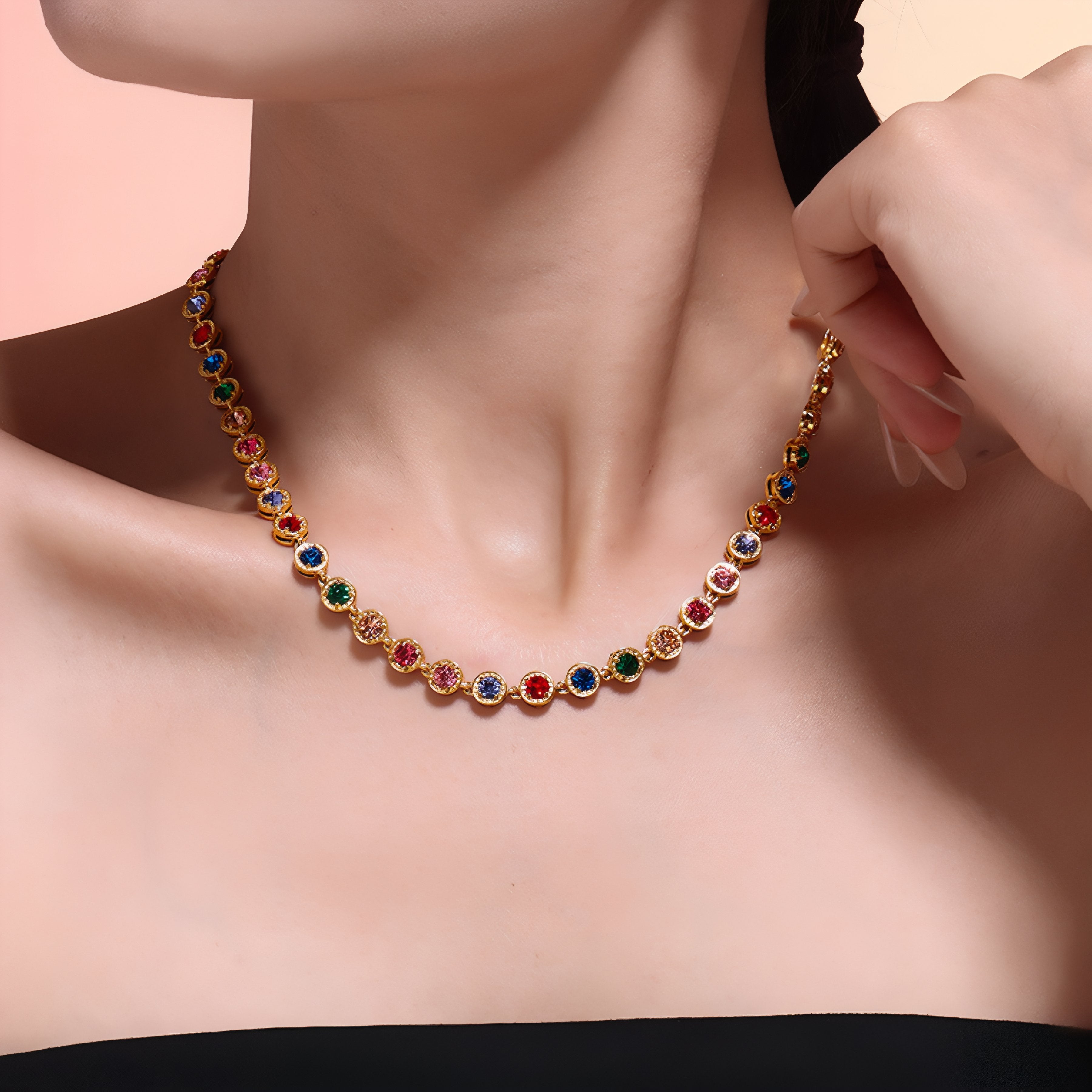 Collier ras-de-cou élégant pour femme, en acier inoxydable et zircon multicolore ou blanc