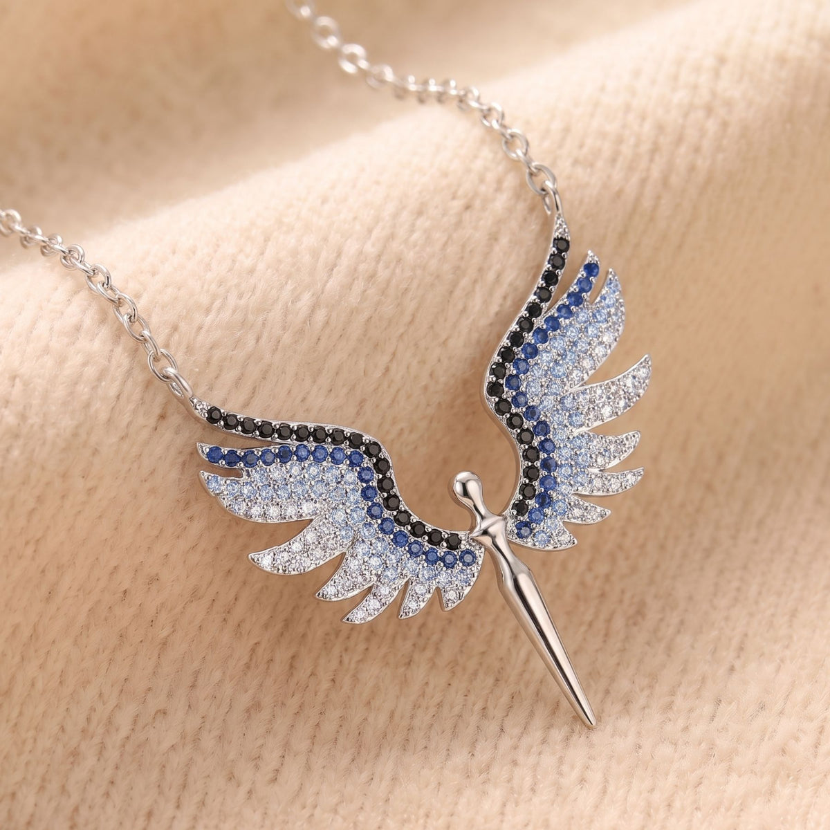 Collier pendentif ailes d’ange pour femme, en argent 925, avec pierres scintillantes