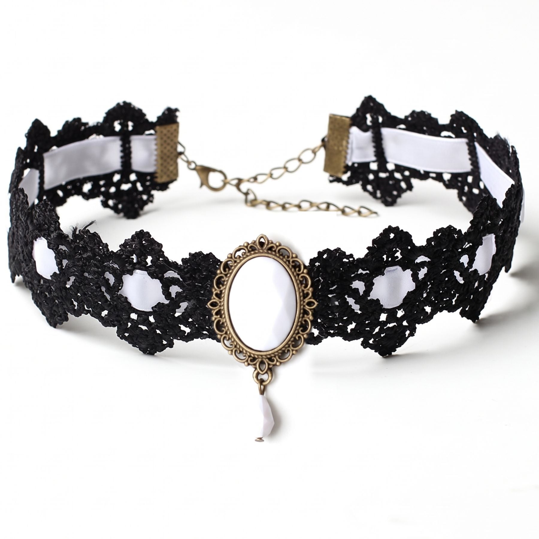 Collier ras de cou gothique victorien pour femme, en dentelle, avec cristal intégré