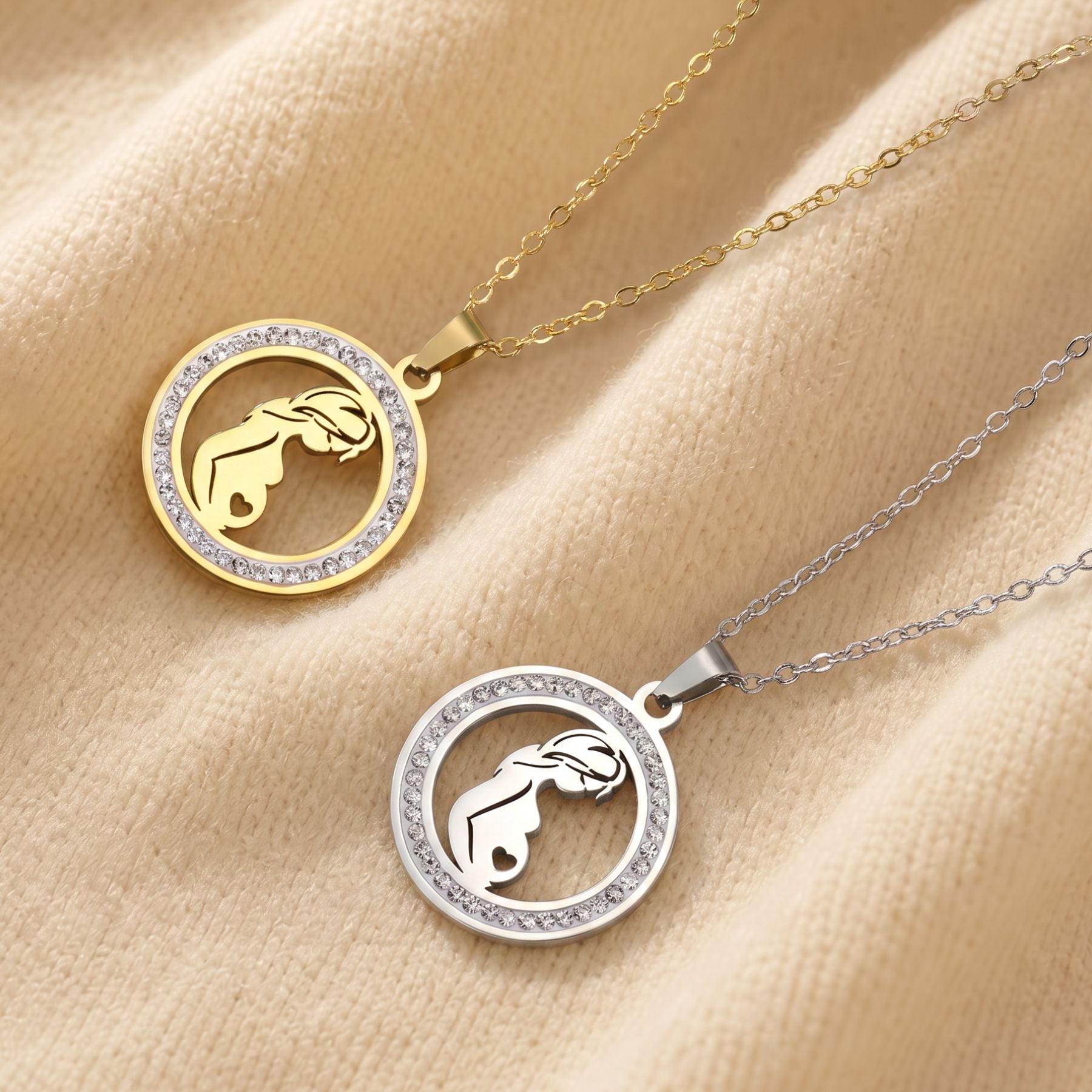 Collier grossesse pour femme, en acier inoxydable, pendentif maman enceinte serti de zircon