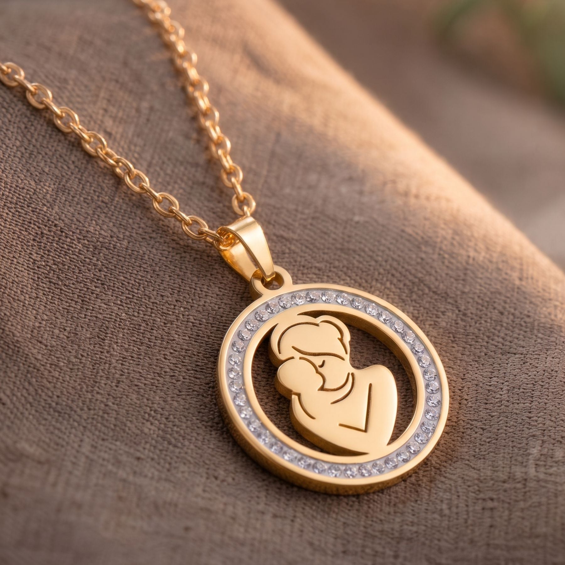 Collier maman pour femme, en acier inoxydable, pendentif serti de zircon