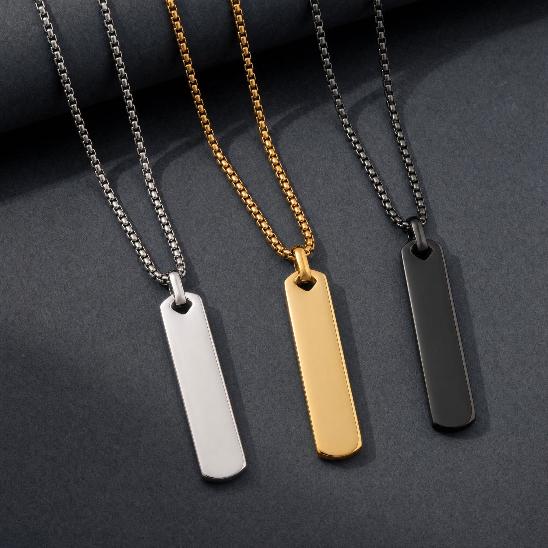 Collier plaque rectangulaire lisse pour homme, en acier inoxydable, style minimaliste