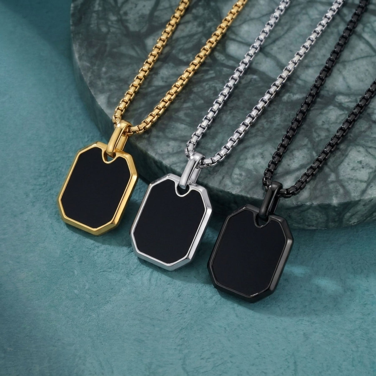 Collier plaque octogonale pour homme, en acier inoxydable, pendentif géométrique au design minimaliste