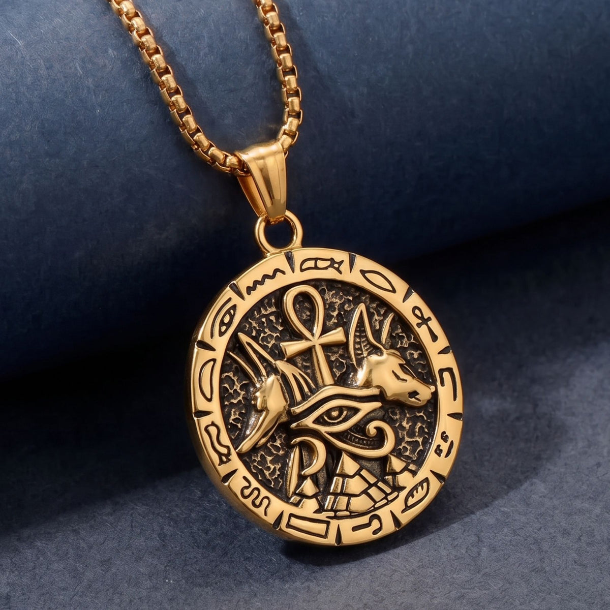 Collar Anubis con cruz Ankh para hombre, de acero inoxidable, inspirado en el antiguo Egipto