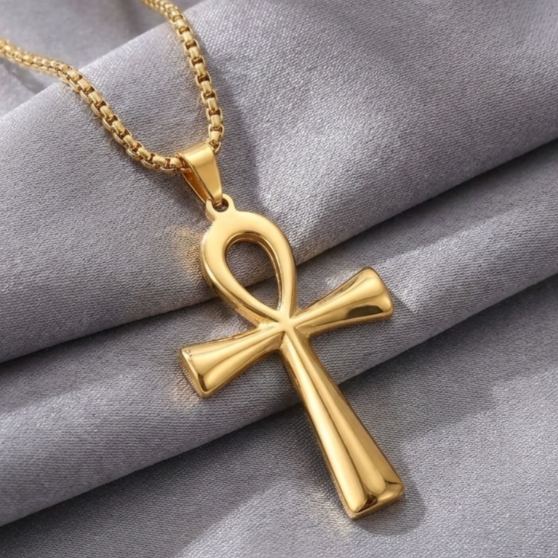 Collier ankh unisexe, en acier inoxydable, avec pendentif croix égyptienne
