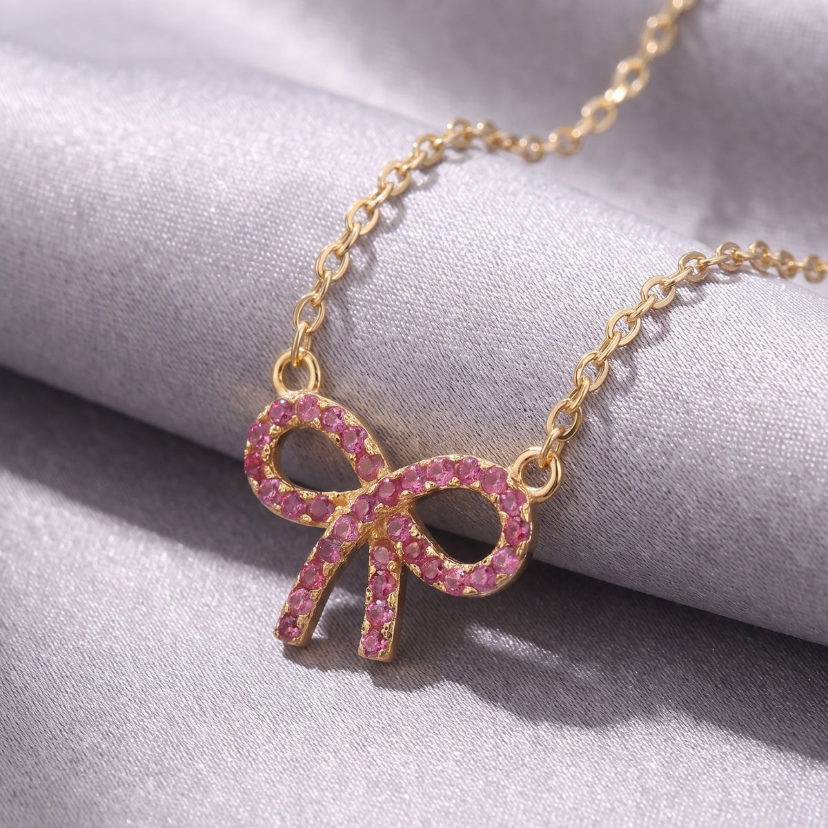 Collier noeud infini pour femme, en argent 925, avec zircons roses