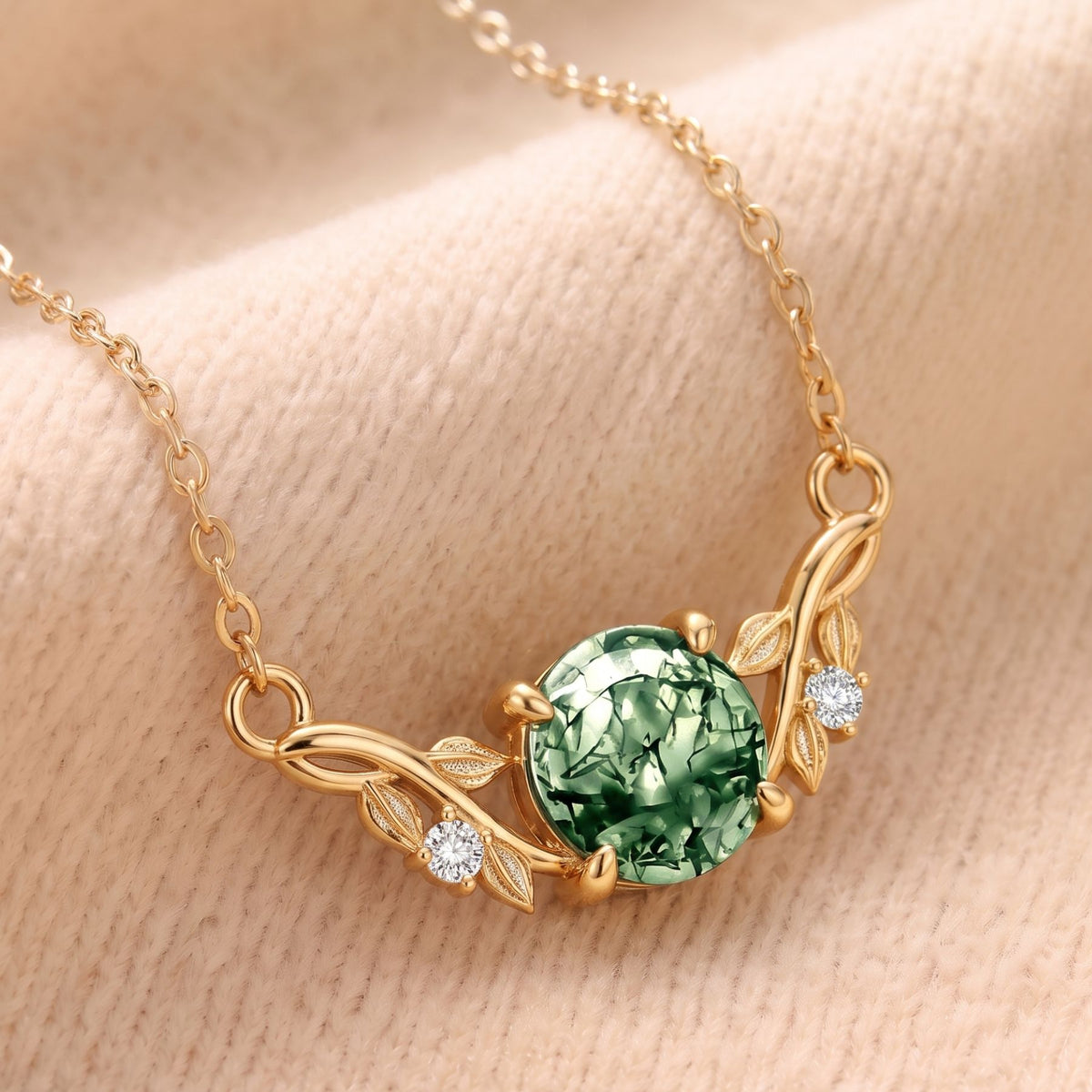 Collar de ágata verde para mujer, en plata 925, motivo floral