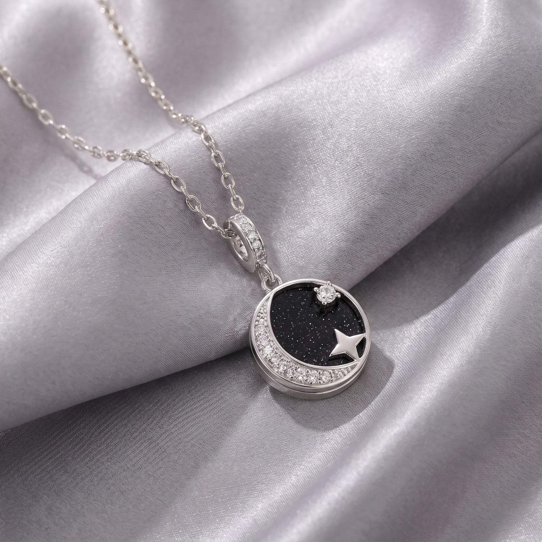 Halbmond-Halskette für Damen, aus 925er Silber, im Astralstil