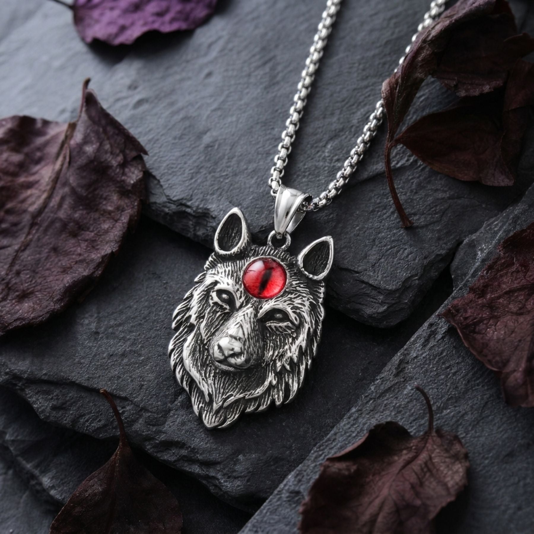 Collar con cabeza de lobo para hombre, de acero inoxidable, estilo gótico