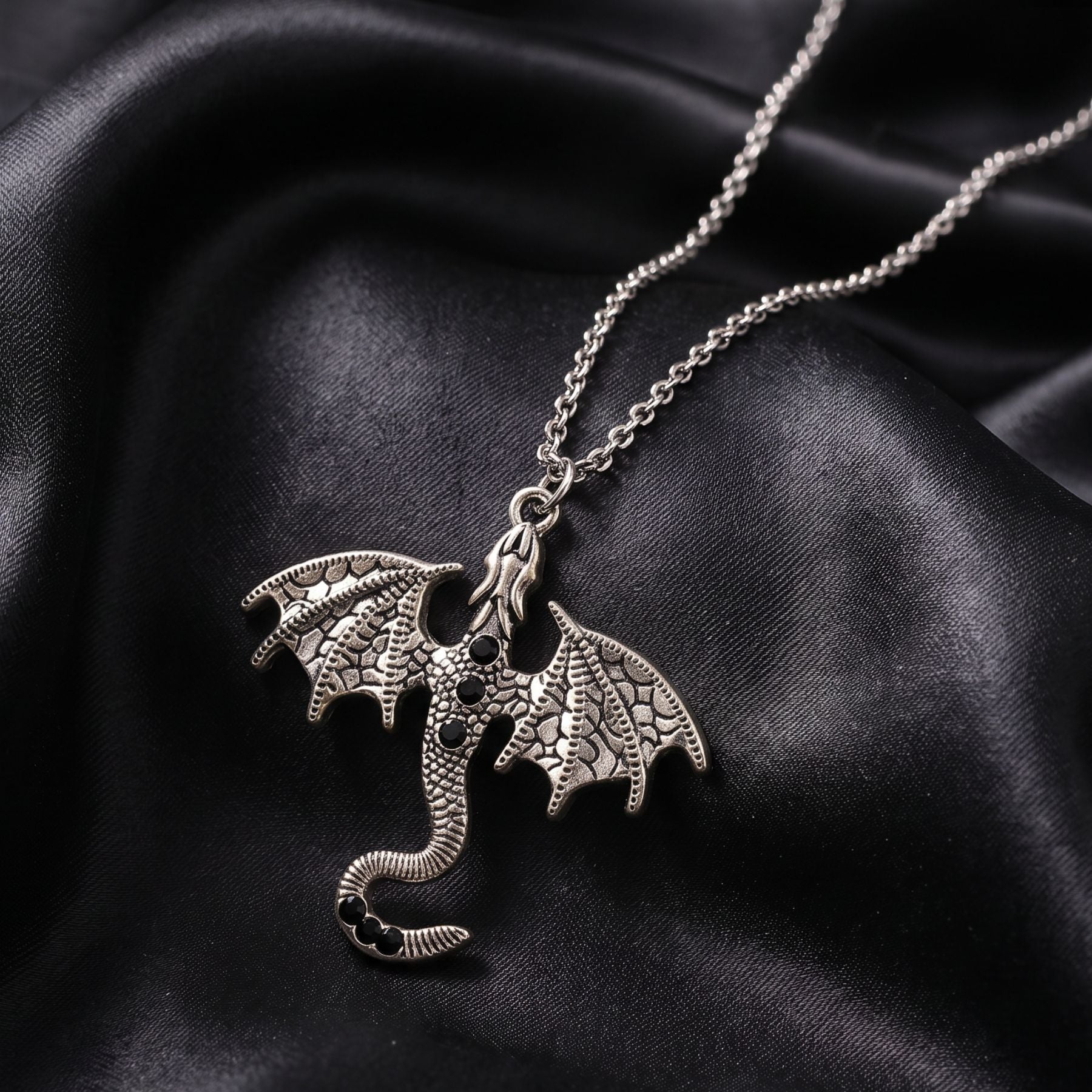 Collier dragon pour femme, en alliage de zinc argenté, avec cristal