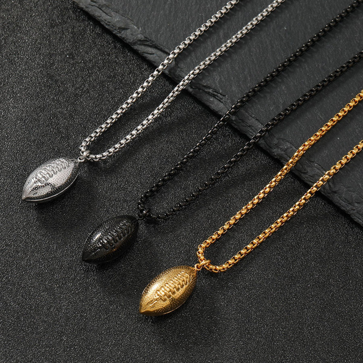Collier ballon de football américain pour homme, en acier inoxydable, tendance