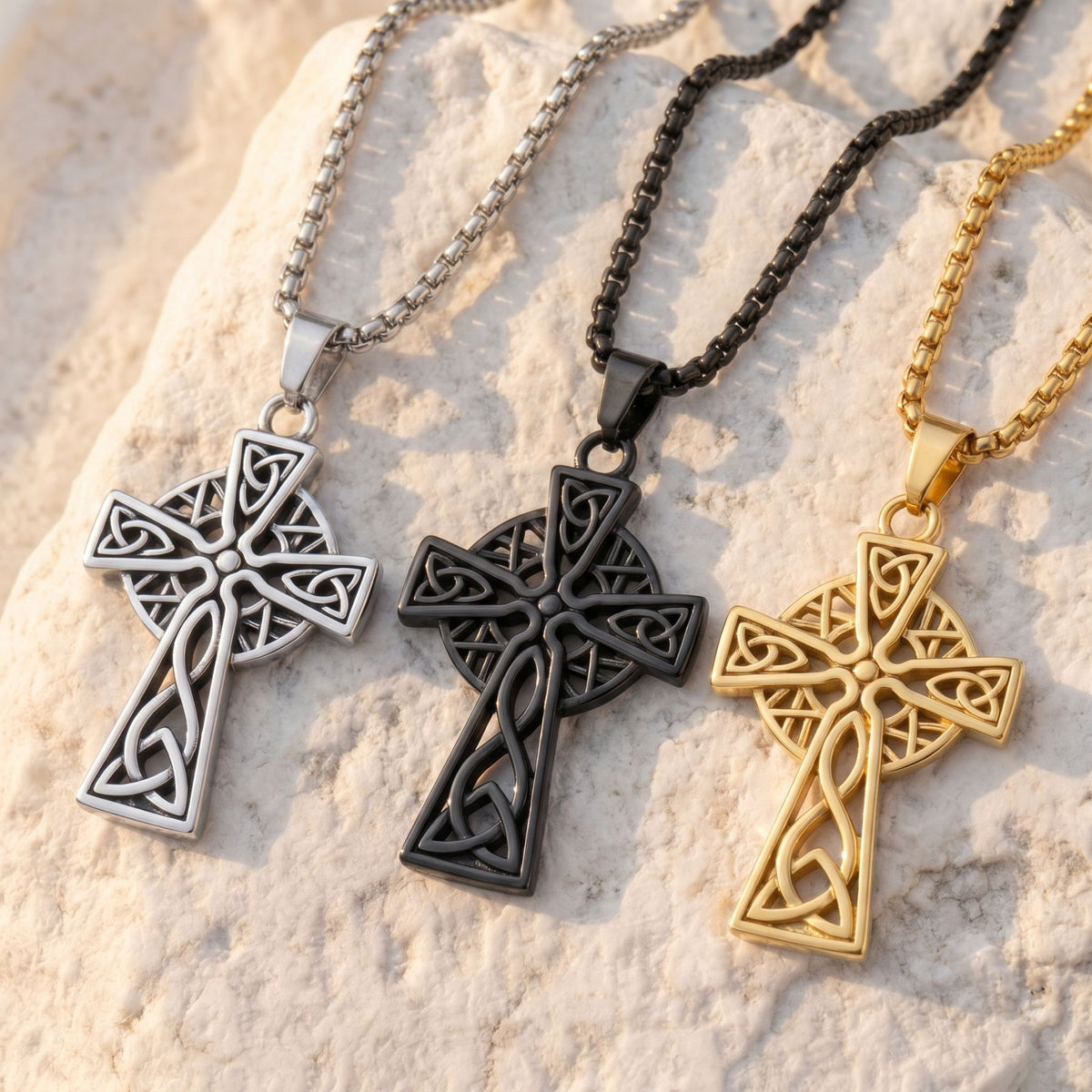 Collier croix celtique pour homme, en acier inoxydable, style viking
