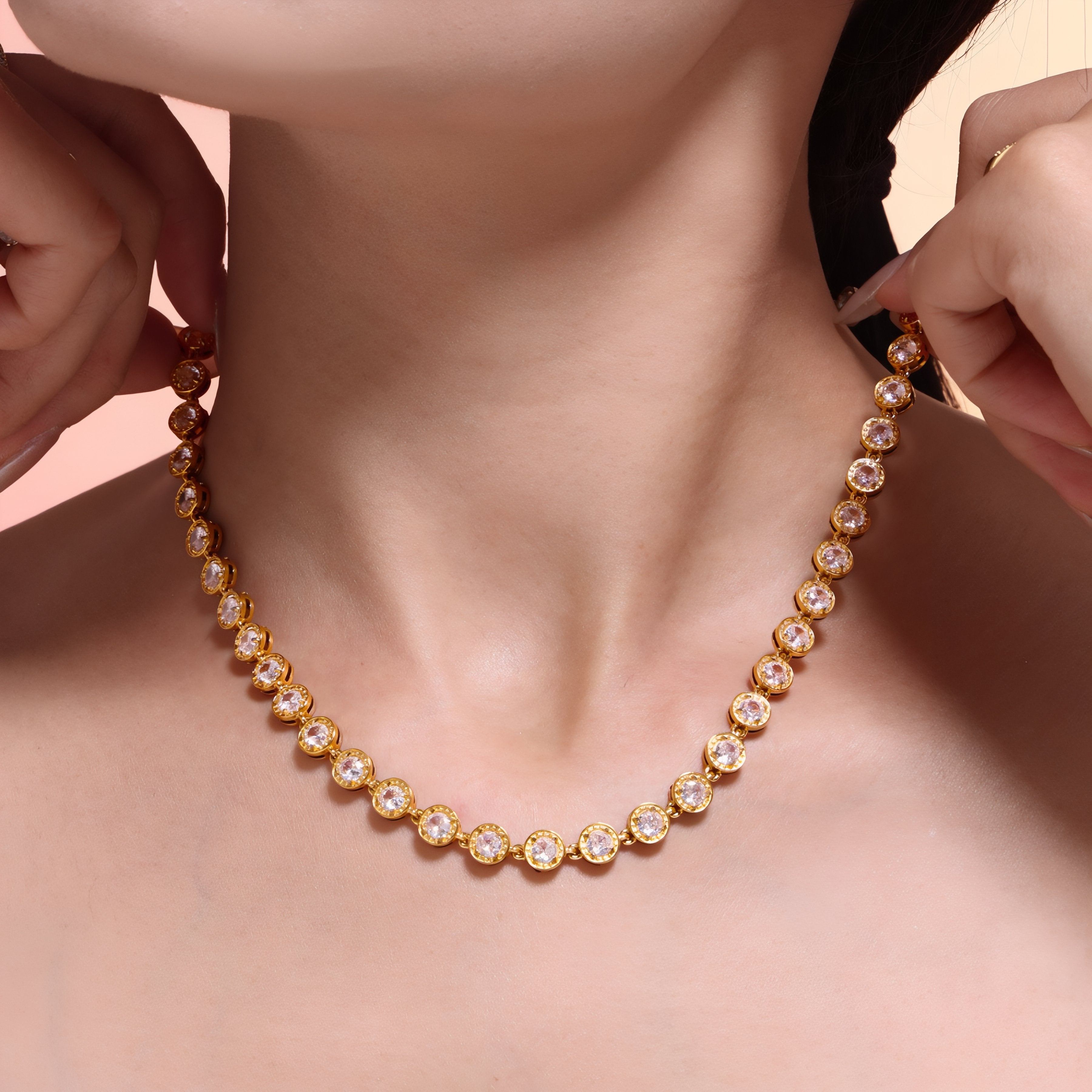 Collier ras-de-cou élégant pour femme, en acier inoxydable et zircon multicolore ou blanc