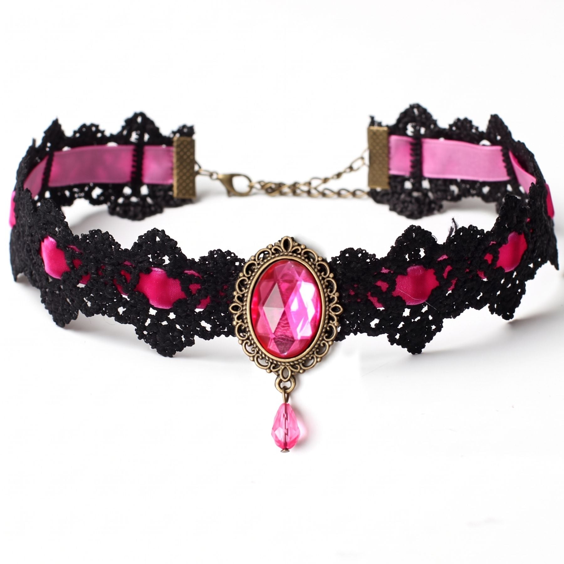 Collier ras de cou gothique victorien pour femme, en dentelle, avec cristal intégré