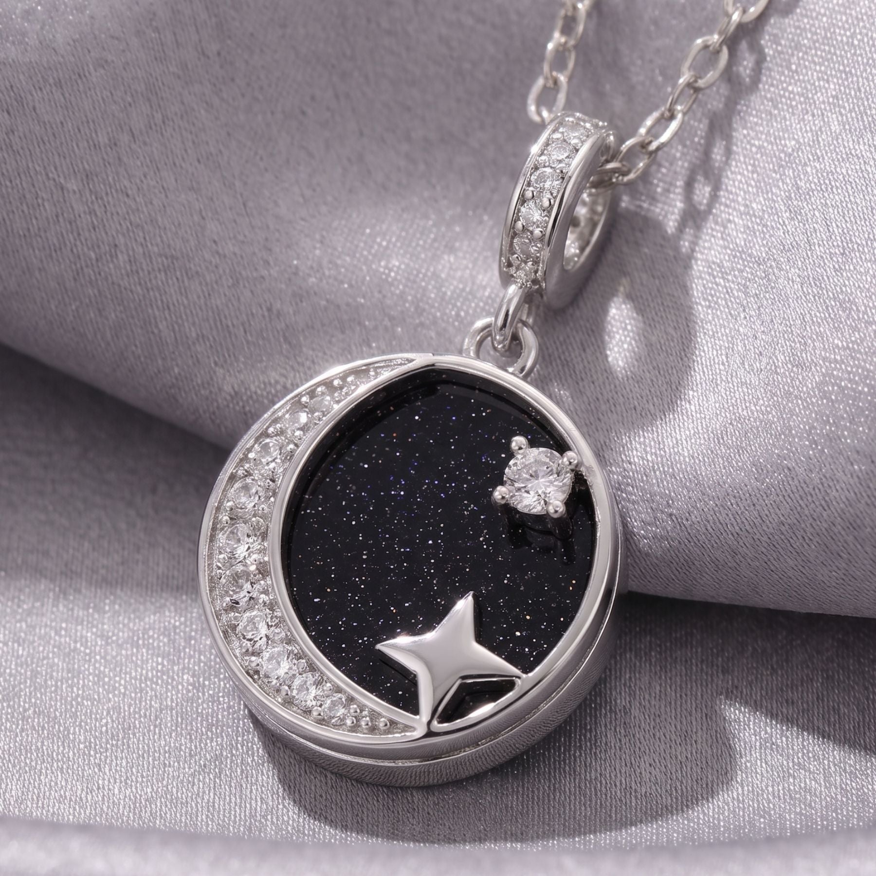 Halbmond-Halskette für Damen, aus 925er Silber, im Astralstil