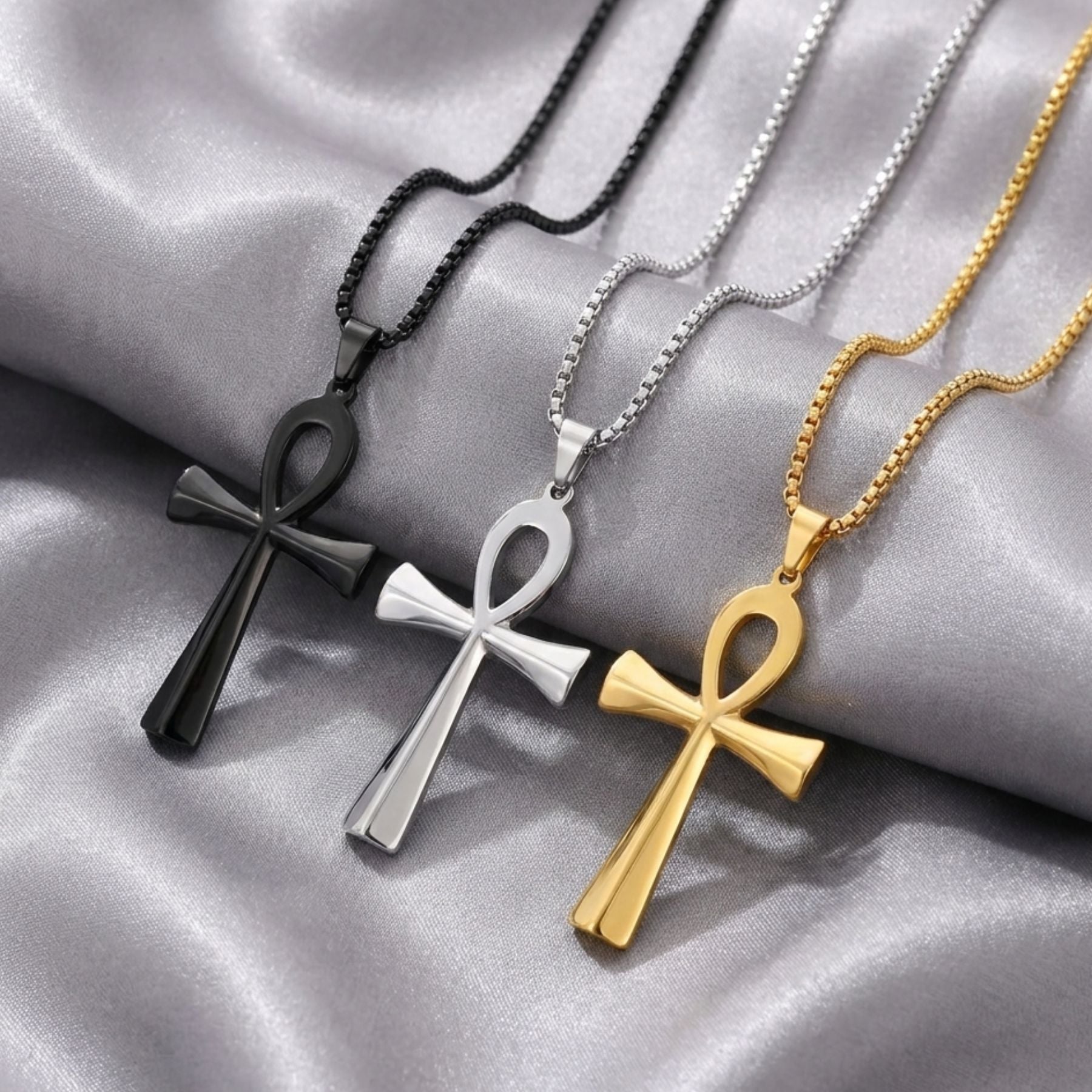 Collier ankh unisexe, en acier inoxydable, avec pendentif croix égyptienne