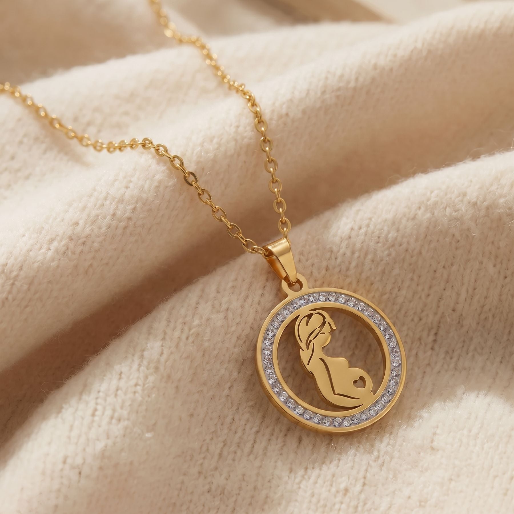 Collier grossesse pour femme, en acier inoxydable, pendentif maman enceinte serti de zircon
