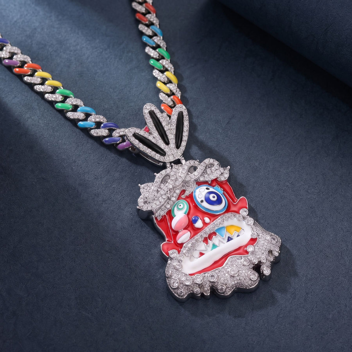 Collar de dibujos animados para hombre, de cobre, cadena cubana multicolor, estilo hip-hop
