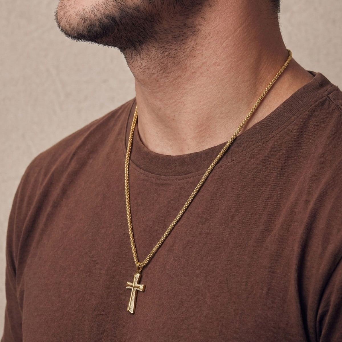 Collier religieux croix chrétienne pour homme, en acier inoxydable, pendentif serti de zircons décoratifs