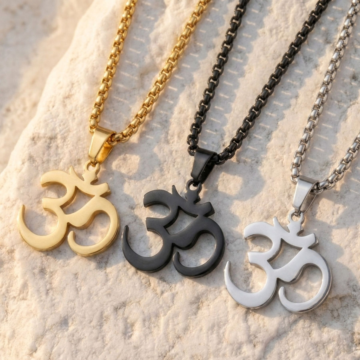 Collier symbole Om mixte, en acier inoxydable, symbole spirituel