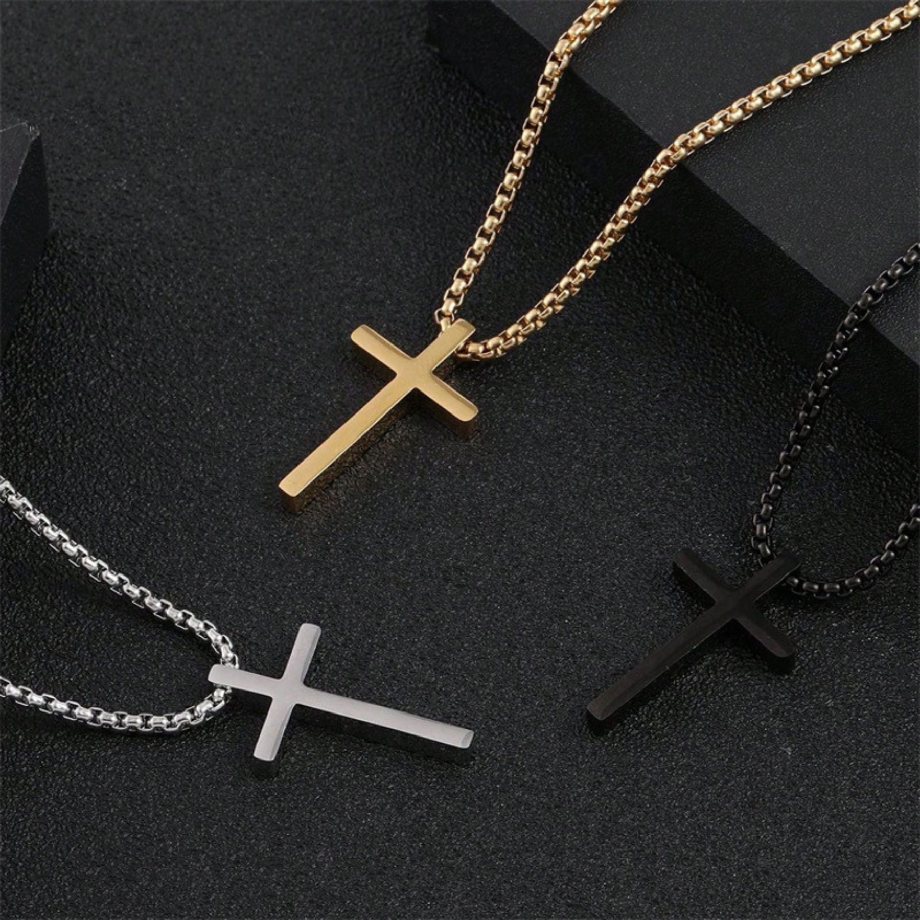 Collier pendentif croix lisse pour homme, en acier inoxydable, style minimaliste