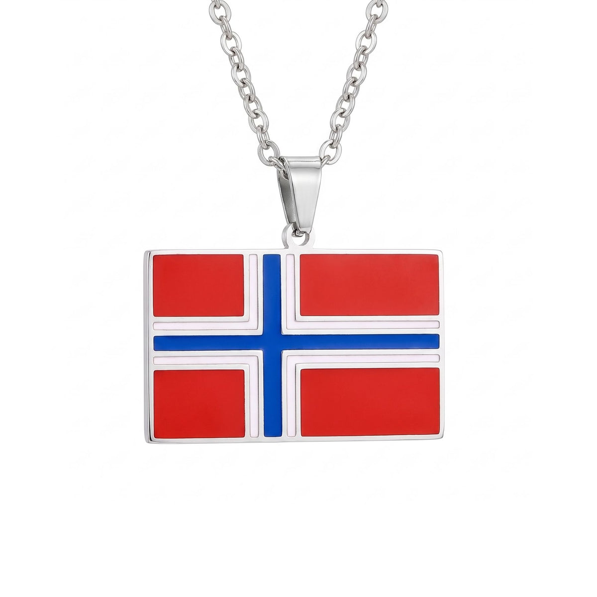 Collana con bandiera della Norvegia unisex, in acciaio inossidabile, pendente smaltato nei colori della bandiera norvegese