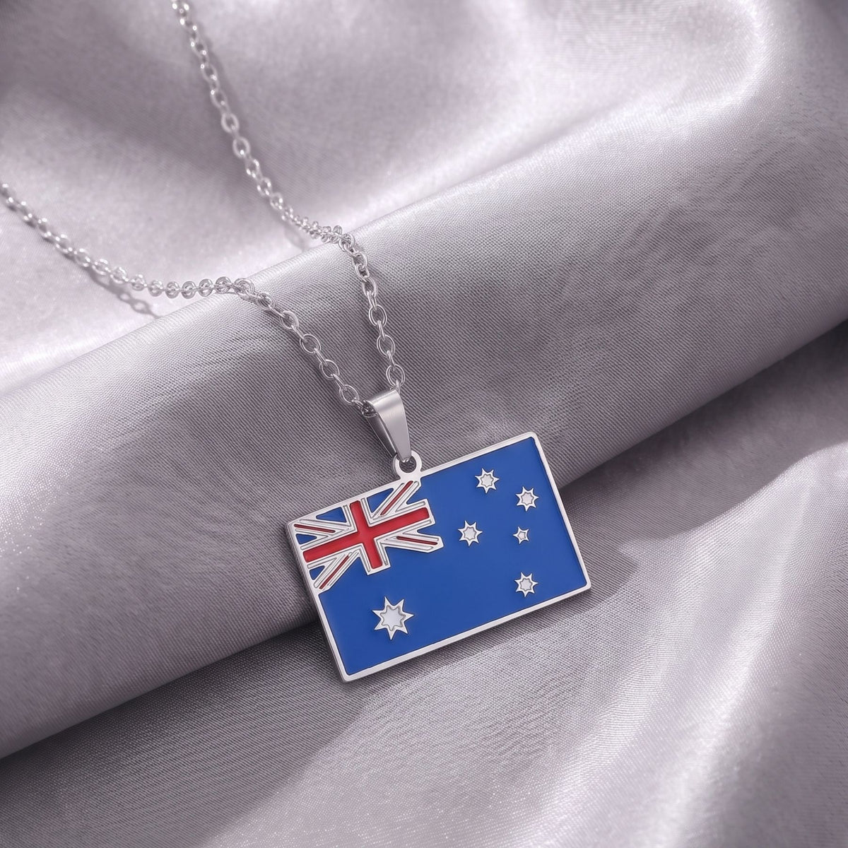 Collana con bandiera dell’Australia unisex, in acciaio inossidabile, pendente smaltato nei colori della bandiera australiana