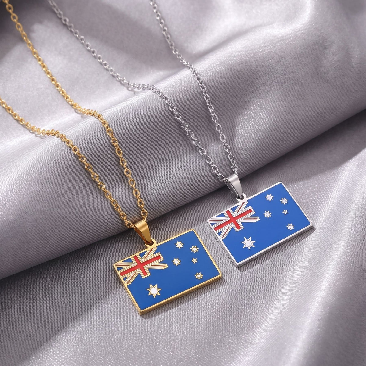 Collana con bandiera dell’Australia unisex, in acciaio inossidabile, pendente smaltato nei colori della bandiera australiana