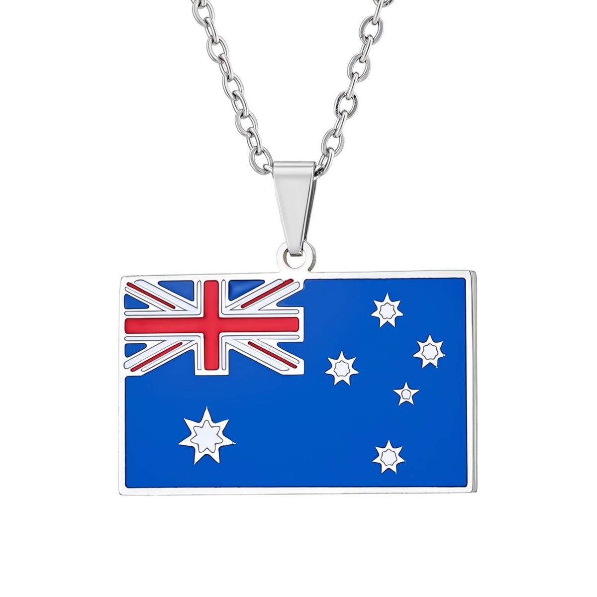 Collana con bandiera dell’Australia unisex, in acciaio inossidabile, pendente smaltato nei colori della bandiera australiana