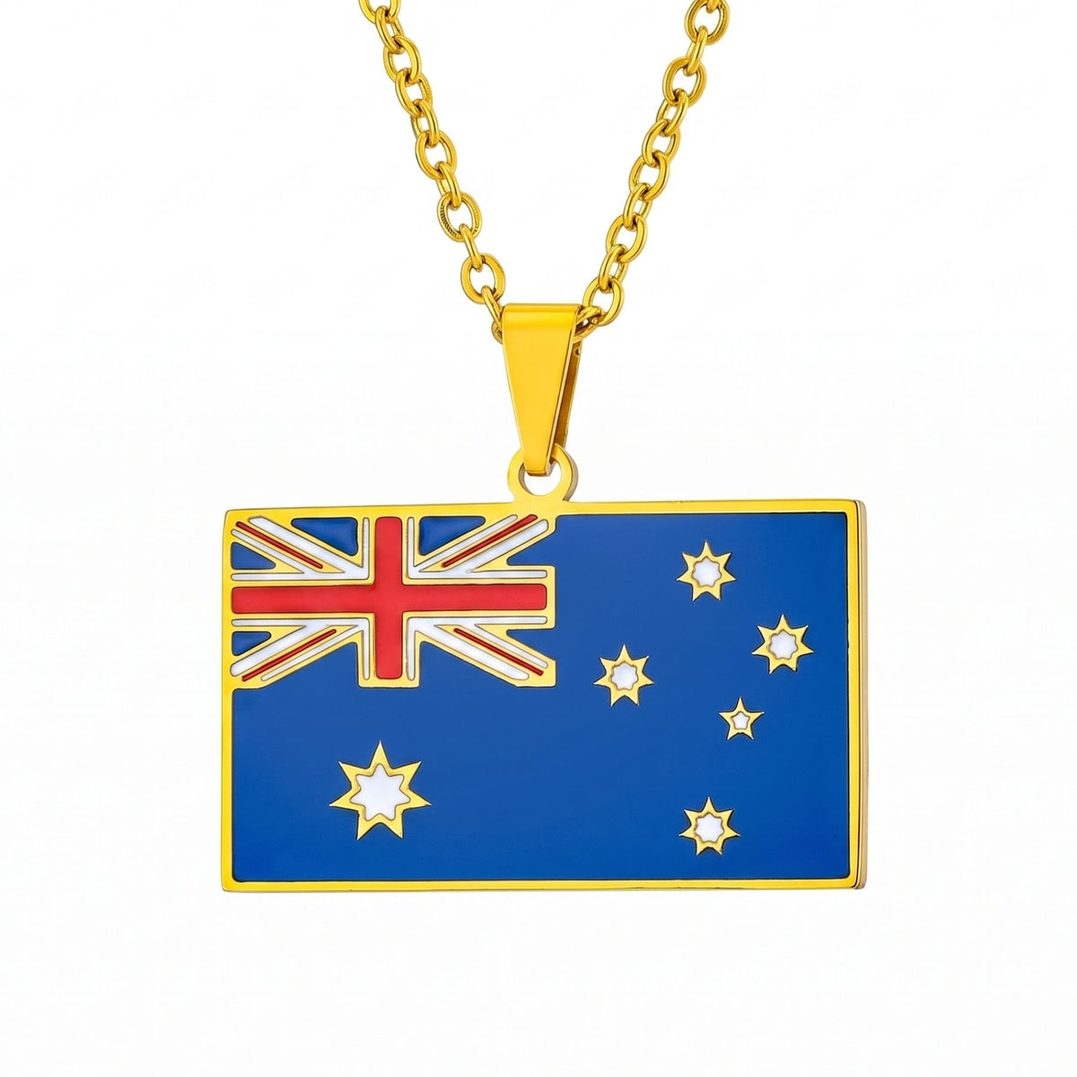 Collana con bandiera dell’Australia unisex, in acciaio inossidabile, pendente smaltato nei colori della bandiera australiana