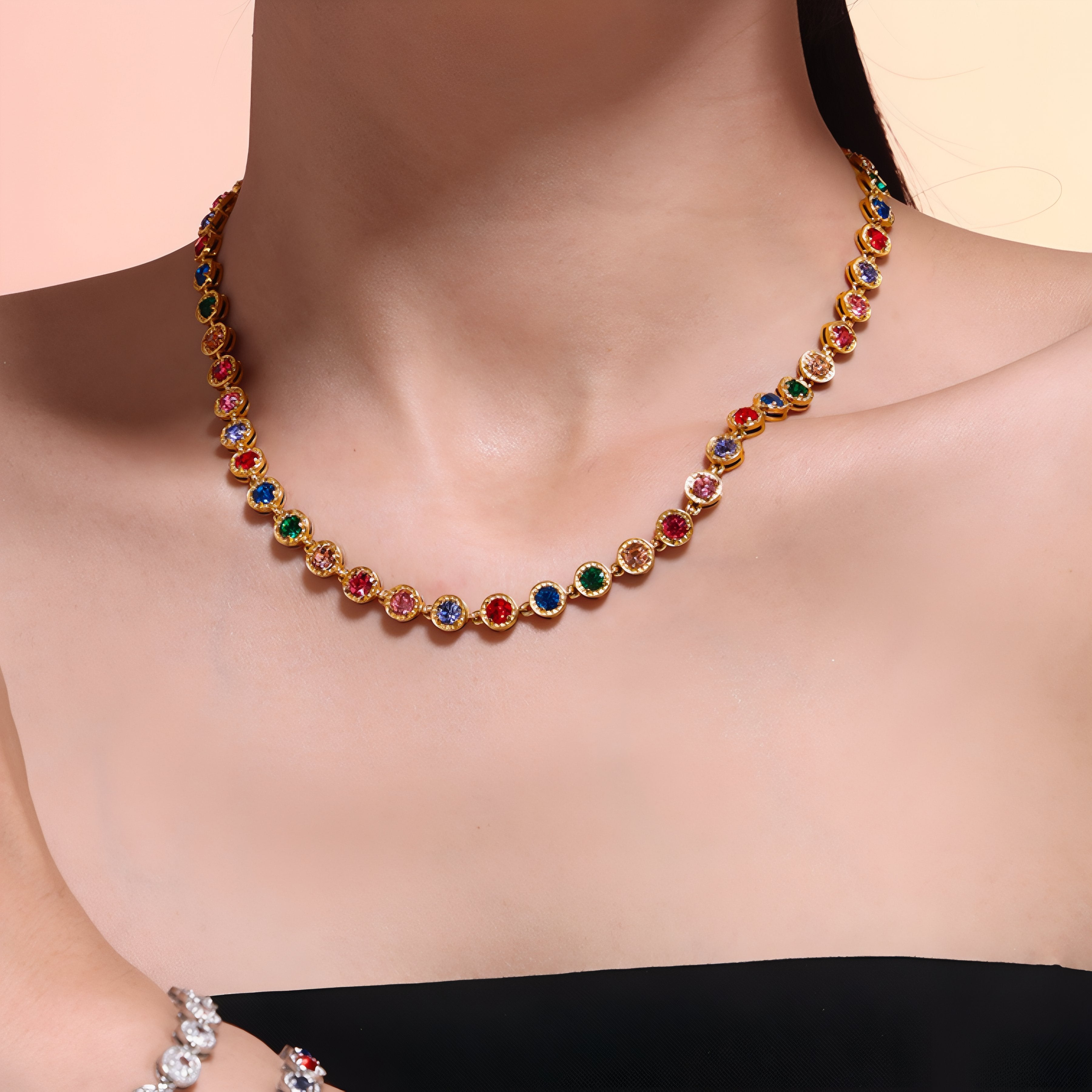 Collier ras-de-cou élégant pour femme, en acier inoxydable et zircon multicolore ou blanc