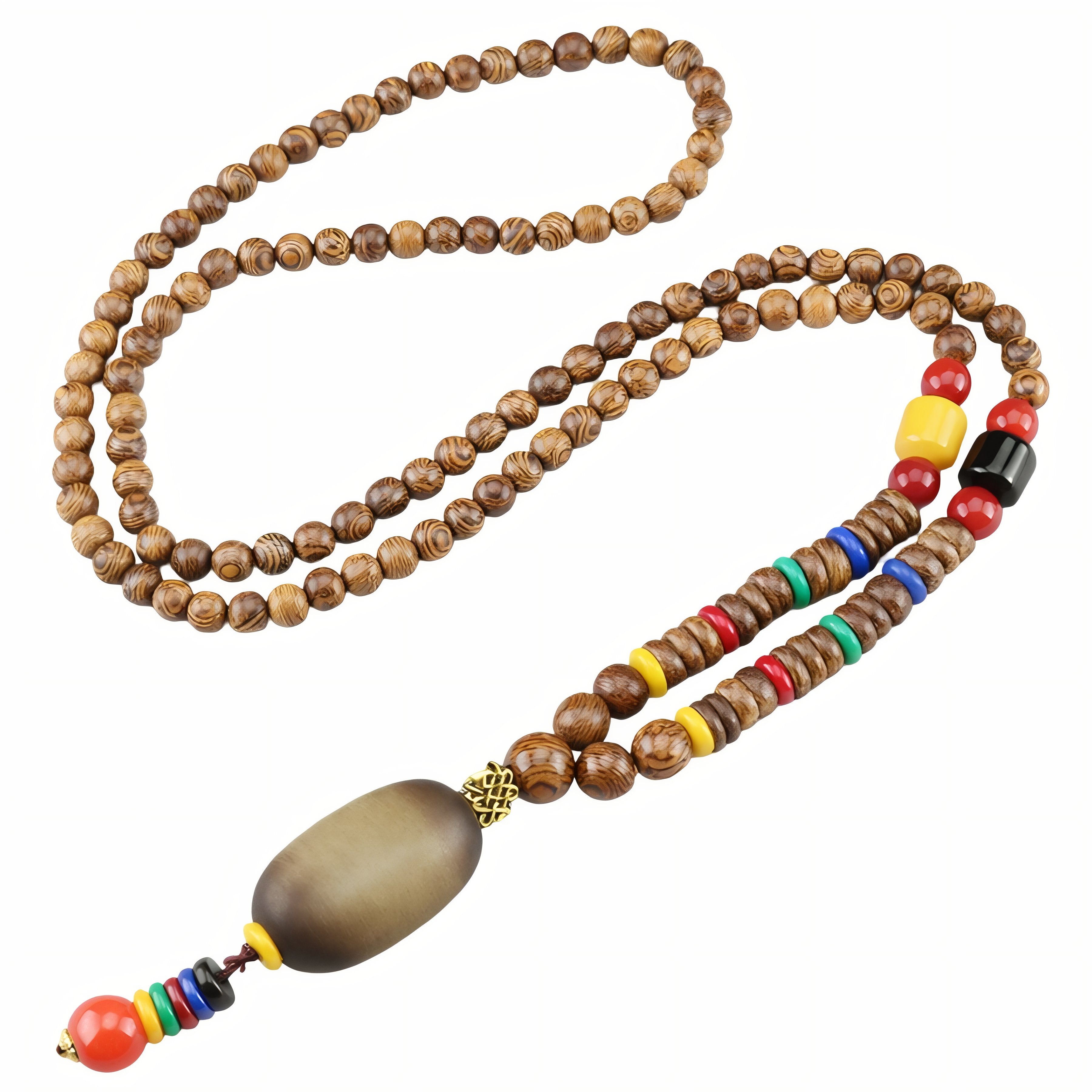 Collier pour femme en perles de bois, avec pendentif cylindre vert brossé et résine, style artisanale