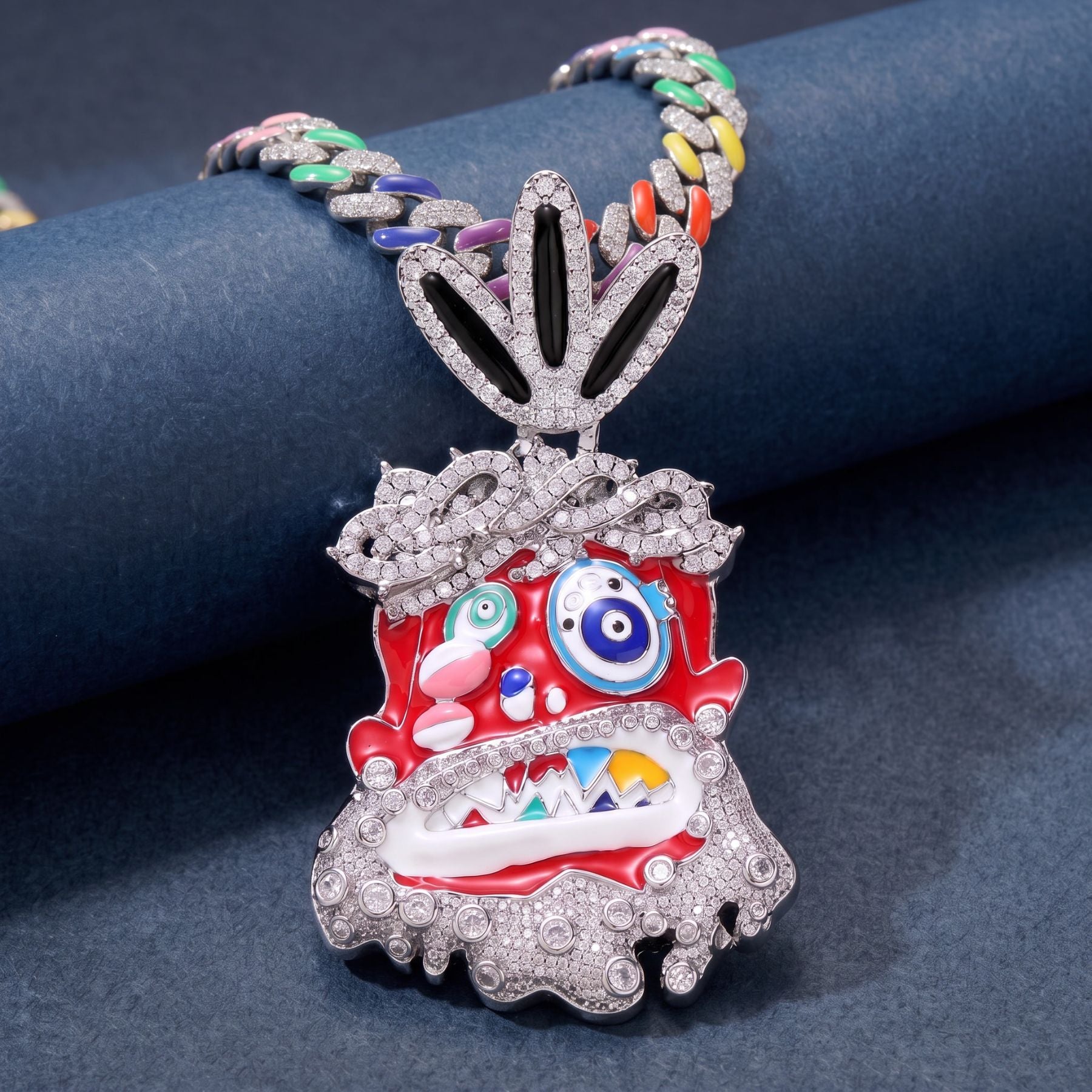 Collar de dibujos animados para hombre, de cobre, cadena cubana multicolor, estilo hip-hop