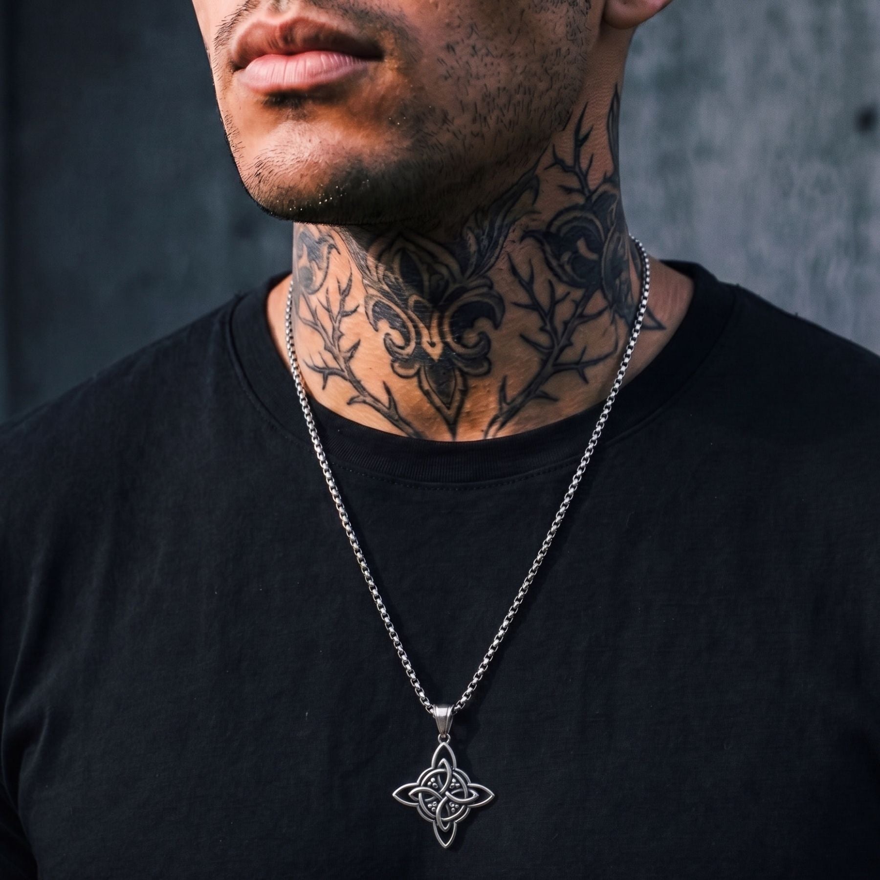 Collier nœud celtique unisexe, en acier inoxydable argenté, style gothique