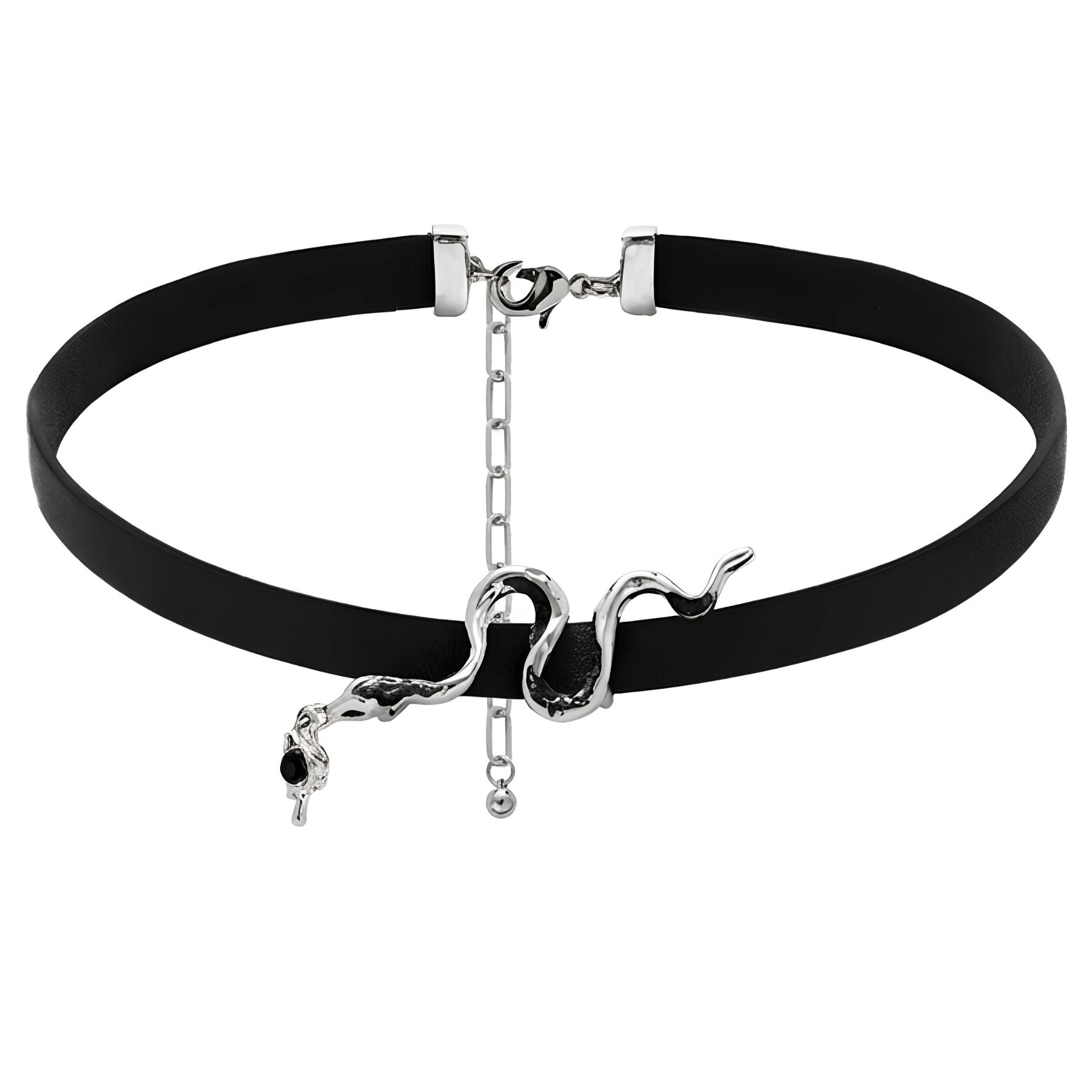 Collier ras de cou gothique serpent pour femme, en simili cuir noir