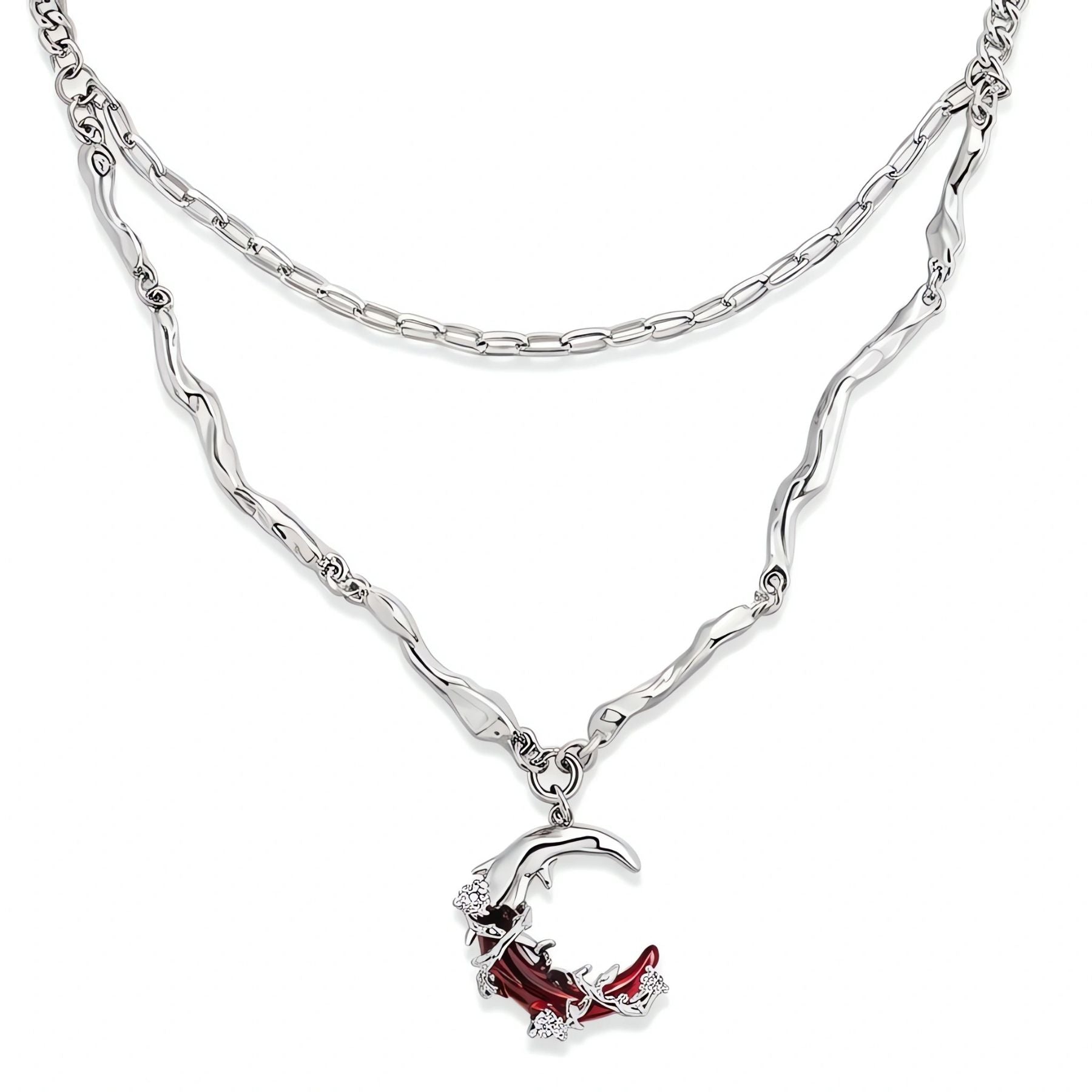 Collier gothique multi-rangs pour femme, en alliage métallique, avec pendentif croissant de lune