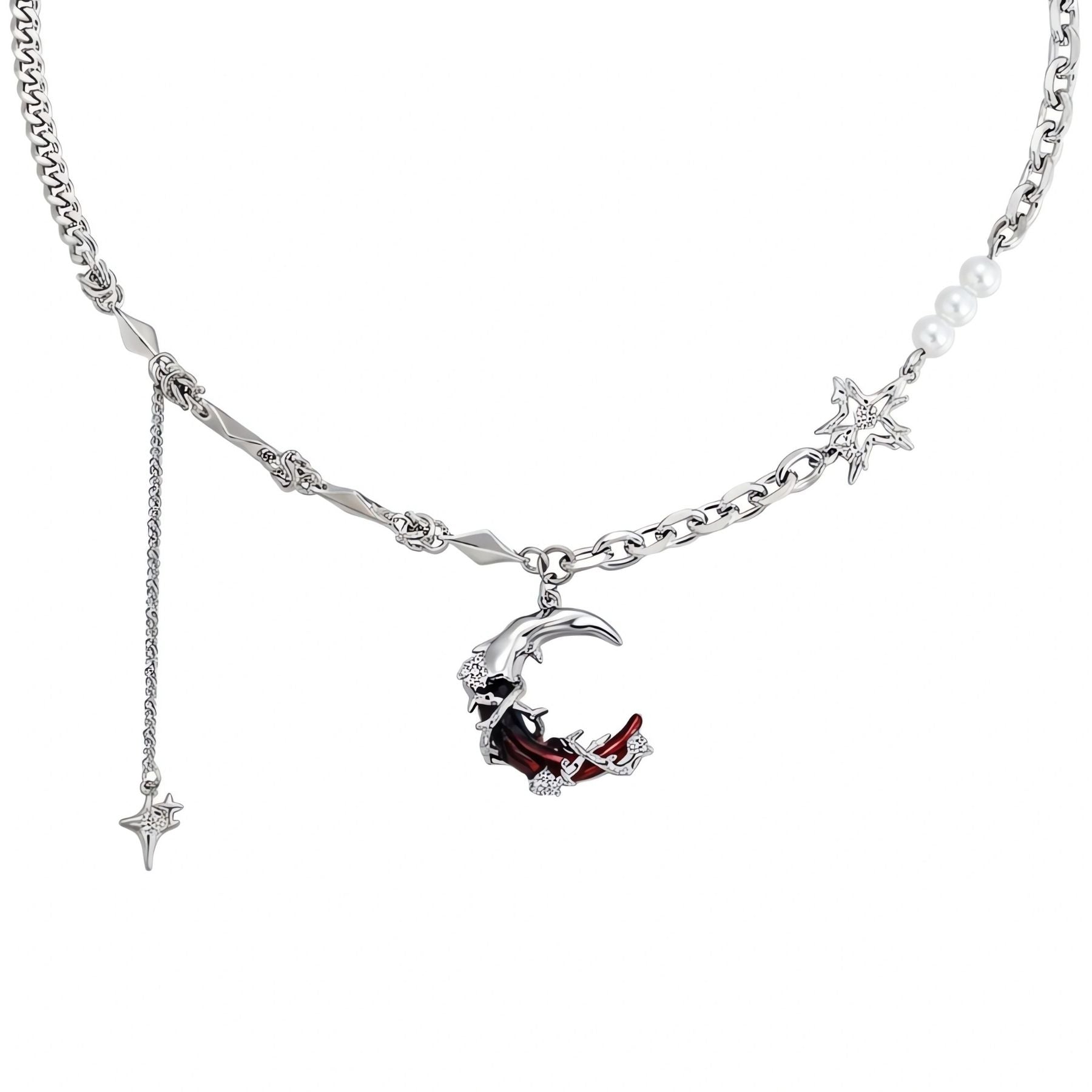Collier ras de cou gothique pour femme, en alliage métallique, avec pendentif croissant de lune