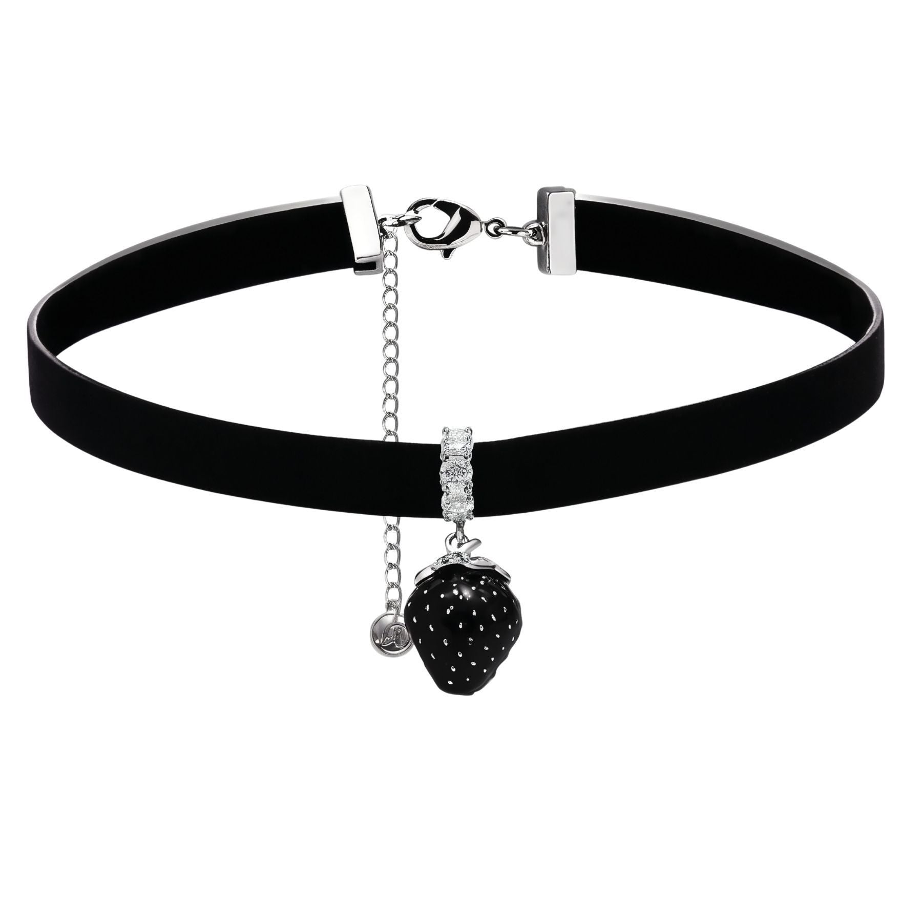 Gotisk choker til kvinder, i sort kunstlæder, med jordbærvedhæng