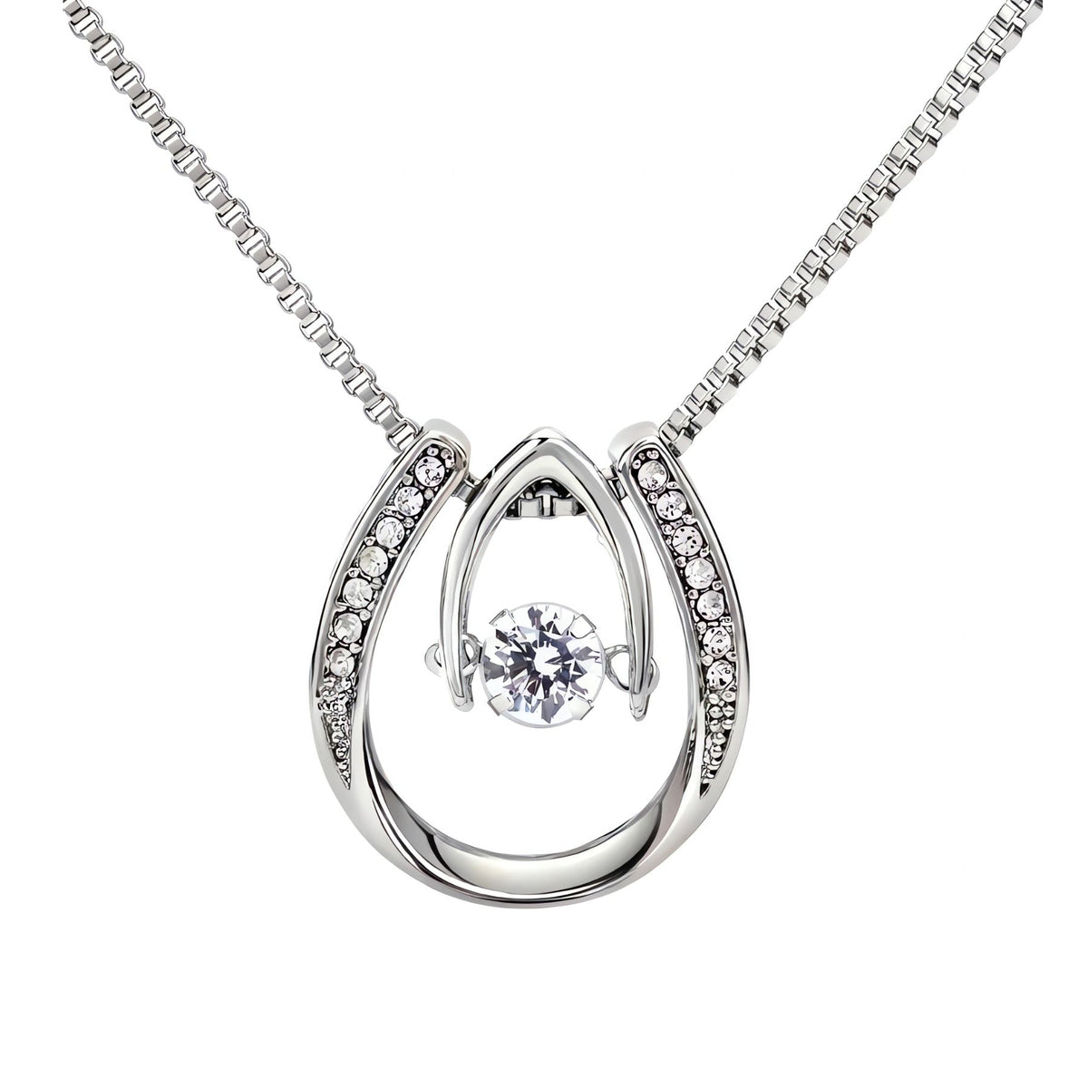 Collana con pendente a goccia da donna, in argento 925, con zircone scintillante