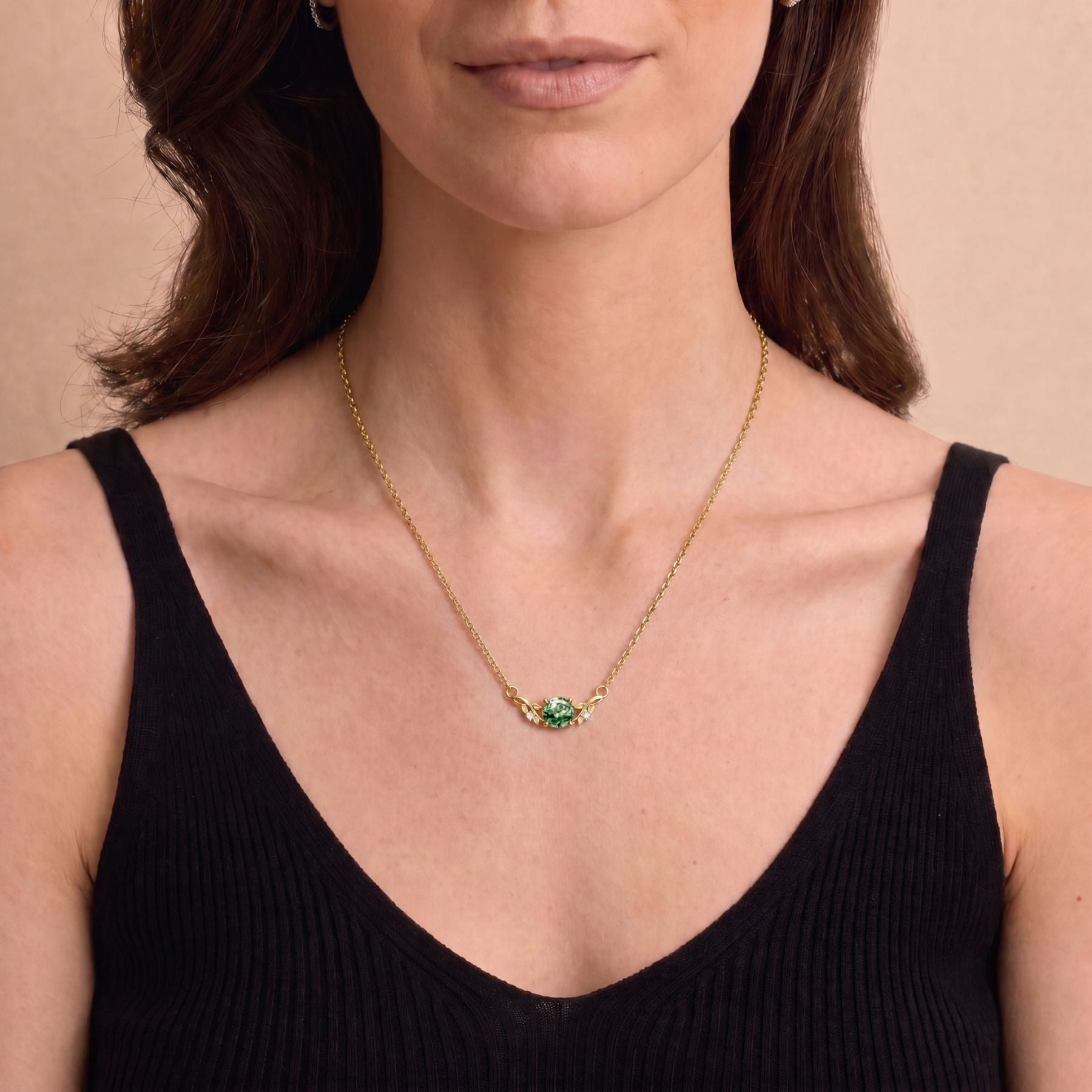Collar de ágata verde para mujer, en plata 925, motivo floral